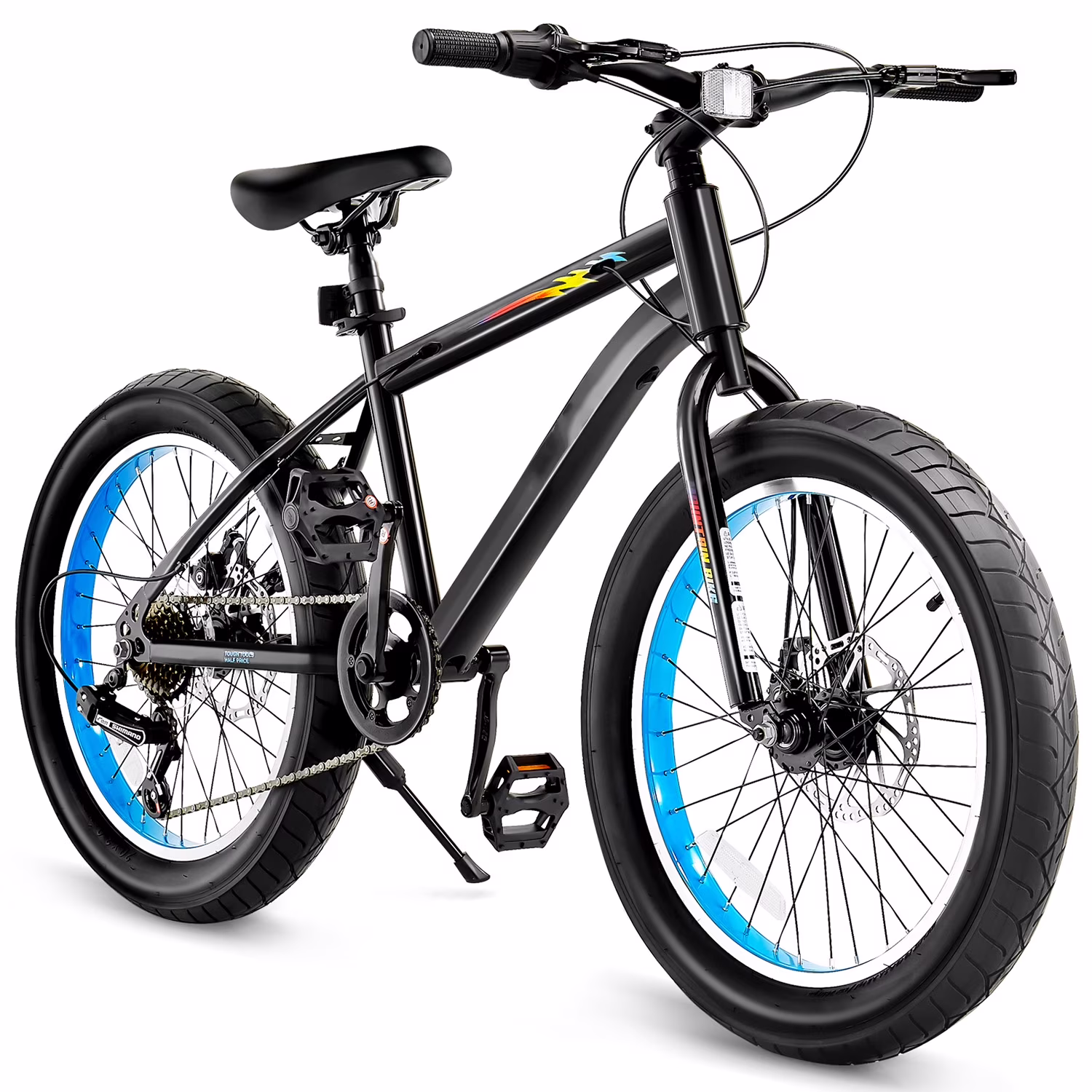 20-Inch Mountain Bike, 7-Speed Twist Shifting, Comfortable Saddle, Dual Disc Brakes, Durable Steel Frame, Fat Tire Bicycle for Trail and Snow