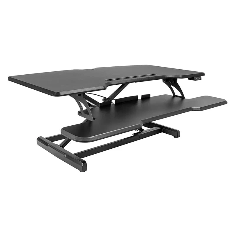 Electric Standing Desk Converter with 38Tabletop. Height Adjustable Sit Stand Desk Riser. Motorized Desk Riser with Keyboard Tray and Device Slot. Fits Monitor & Laptop. Black