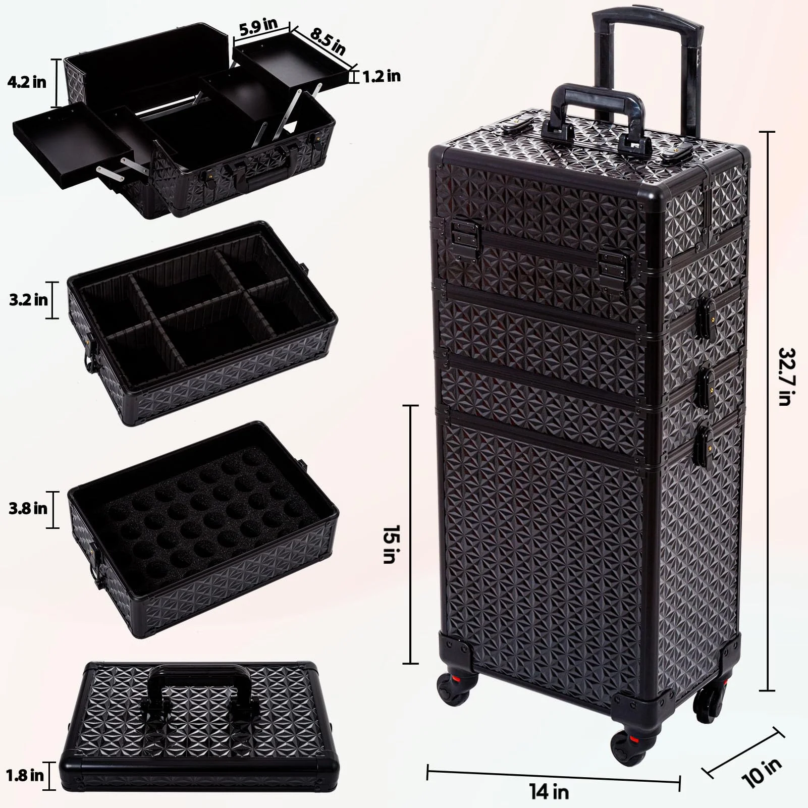 AROUS 5 in 1 Professional Makeup Train Case with 360�� Swivel Wheels