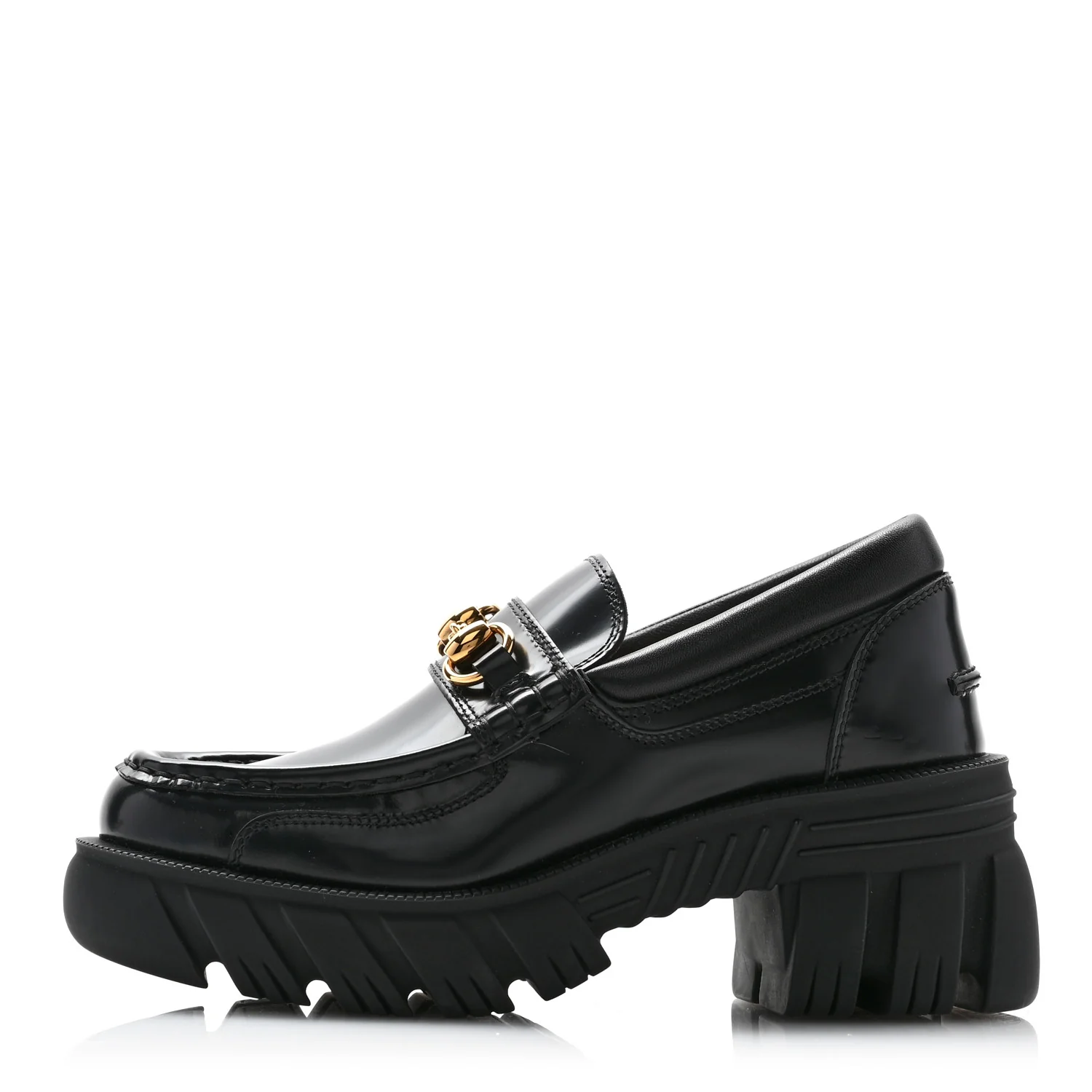 Magnum Calfskin Nappa Samoa Womens Horsebit Platform Chunky Lug Sole 40mm Loafers 35.5 Black