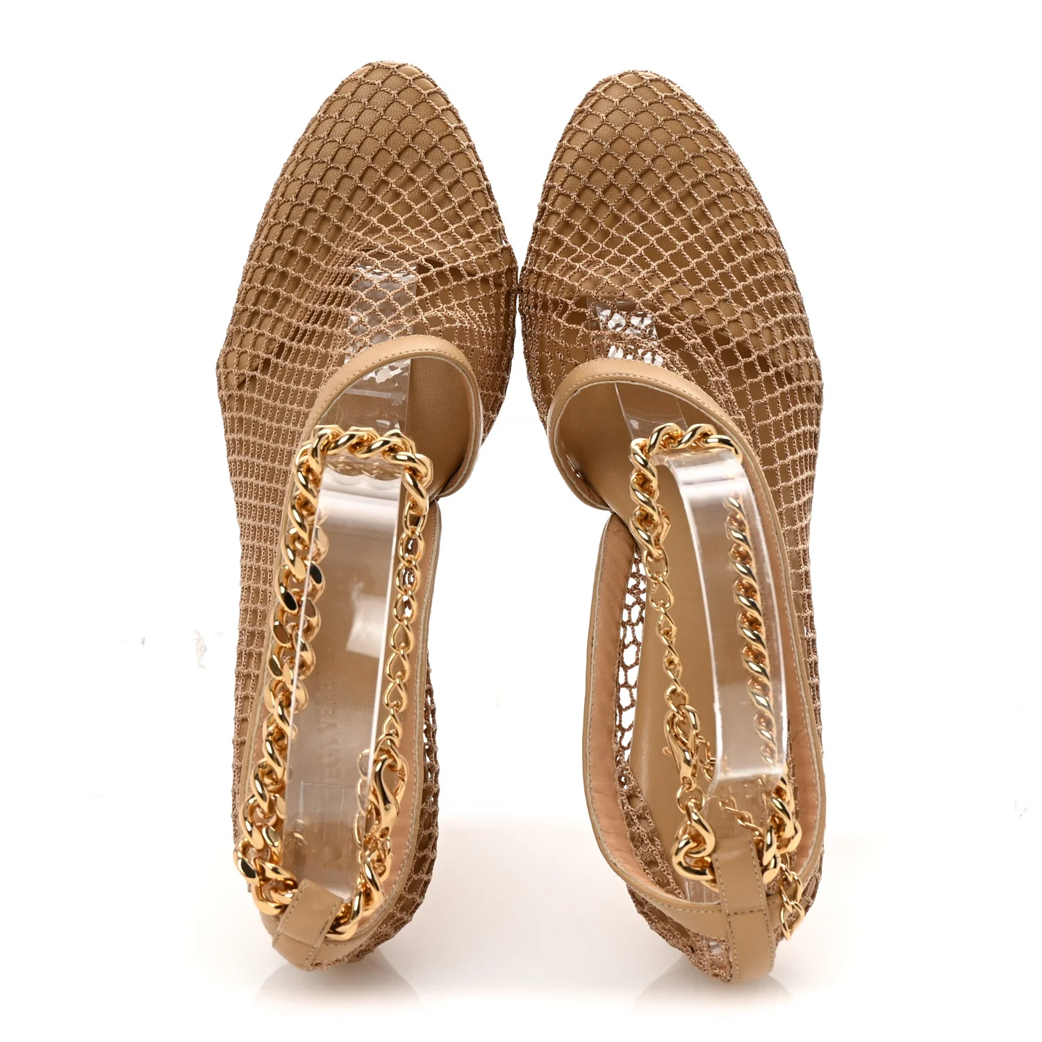 Mesh Nappa Chunky Chain Sandals 39.5 Beige Pony