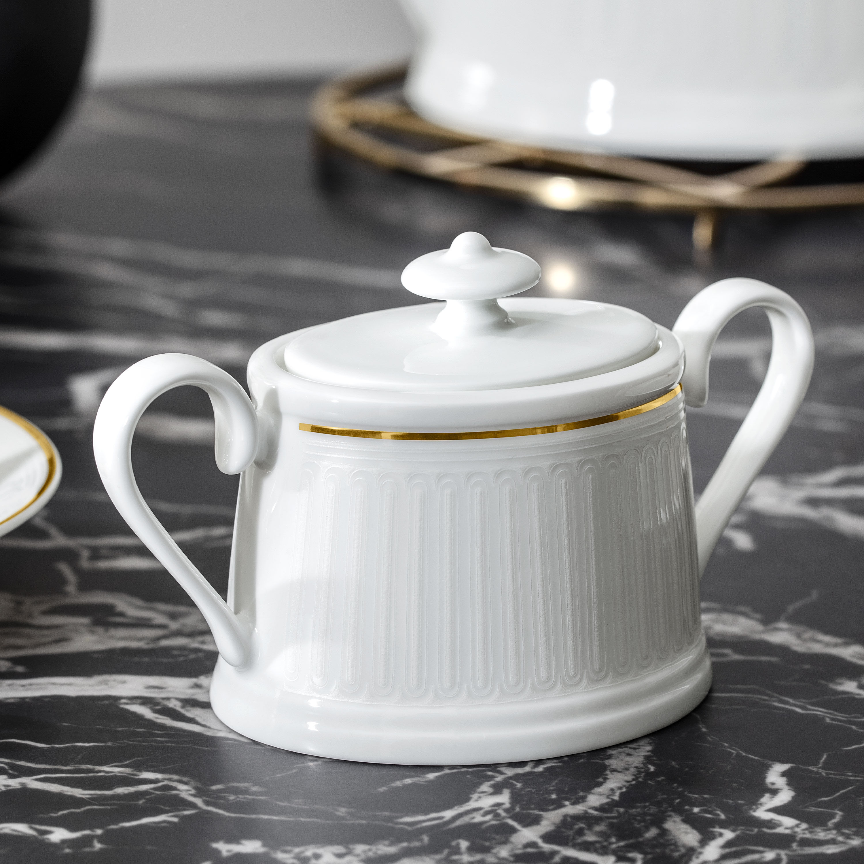 Chateau Septfontaines Sugar bowl - White, 5.8 oz, Premium Bone Porcelain