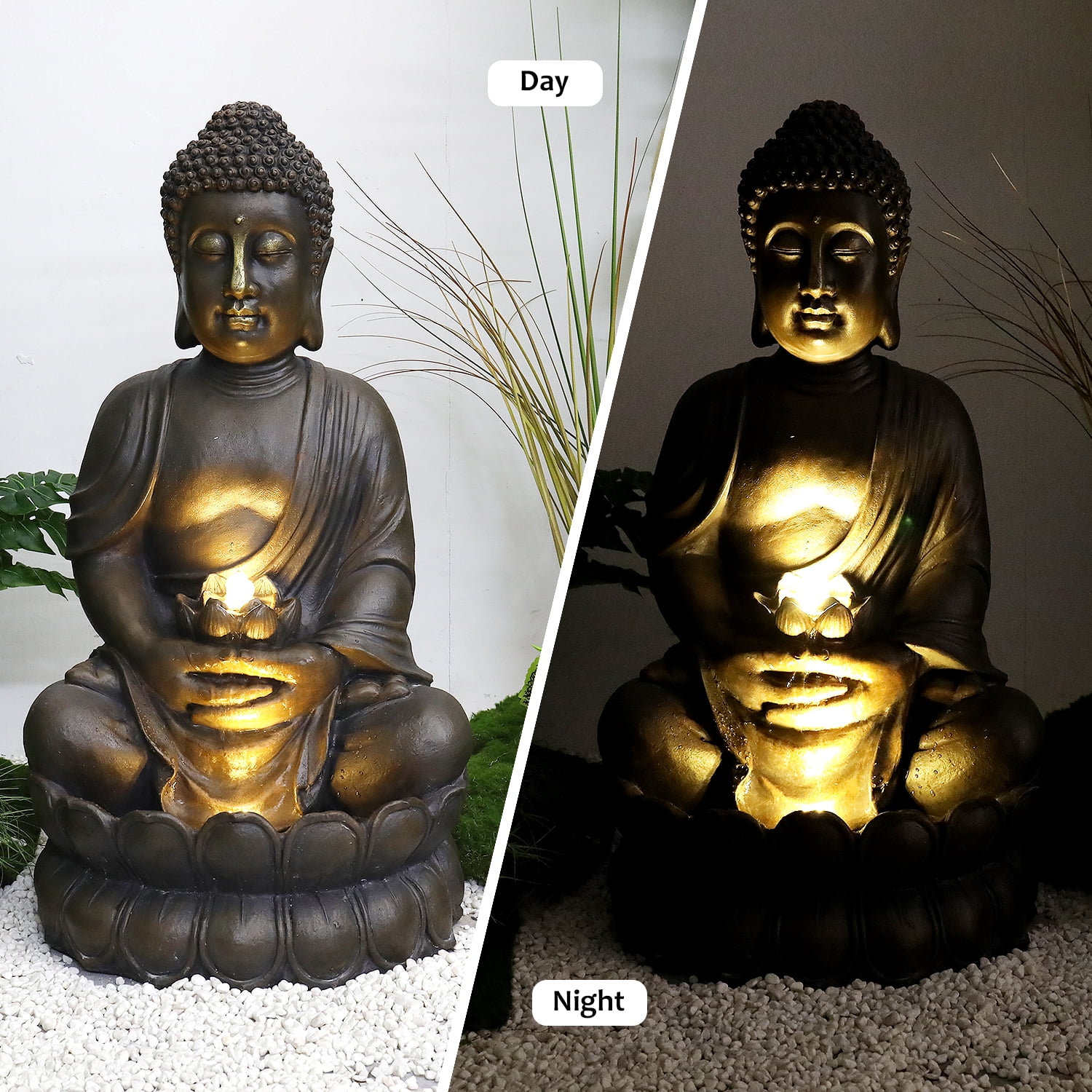 33" H Buddha Outdoor Water Fountain with LED Lights and Pump,Zen Style Relaxing Garden Fountain Waterfall for Patio, Porch and Yard Decor - Image 4