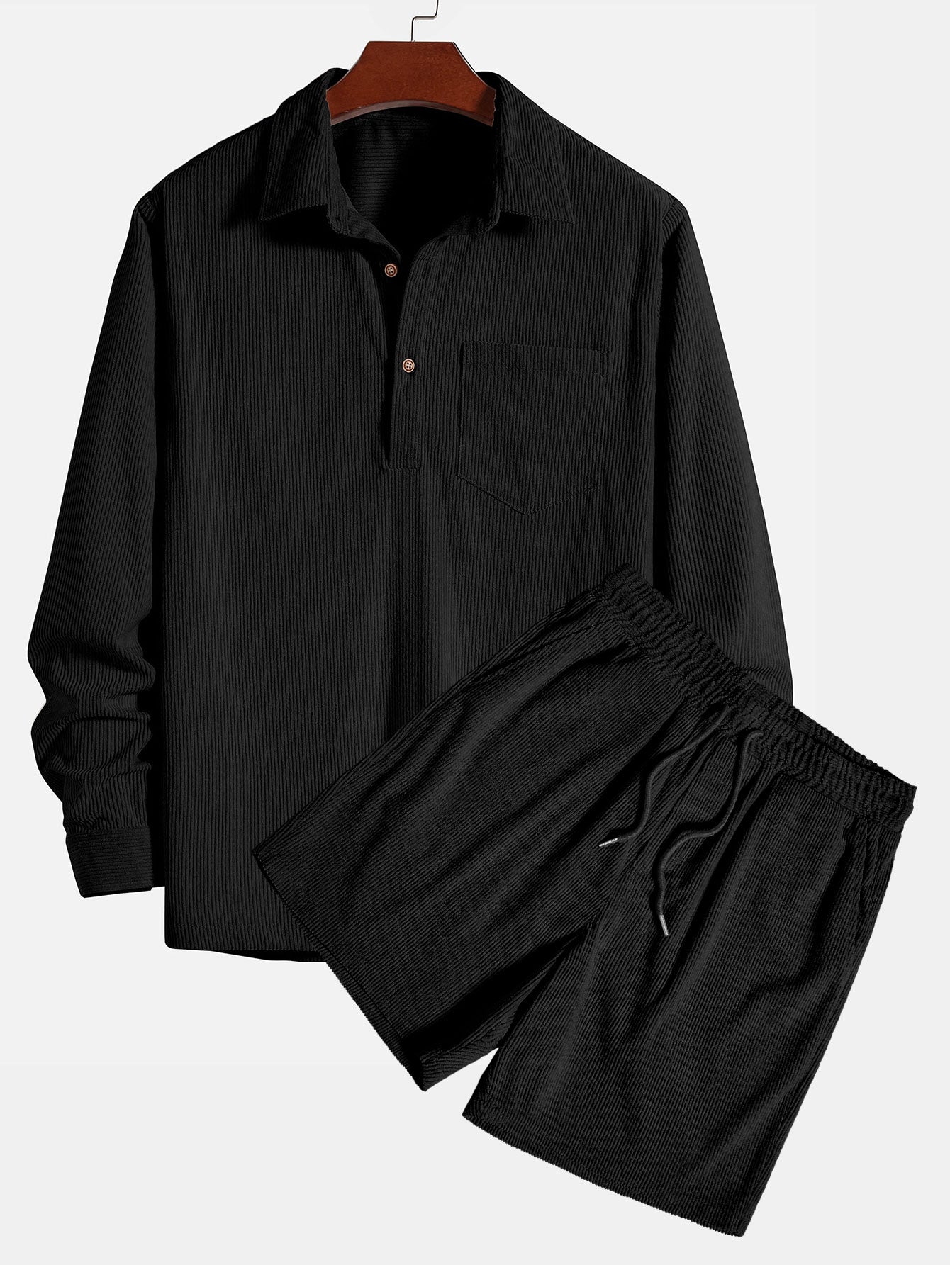 Chemise polo à manches longues en velours côtelé et short