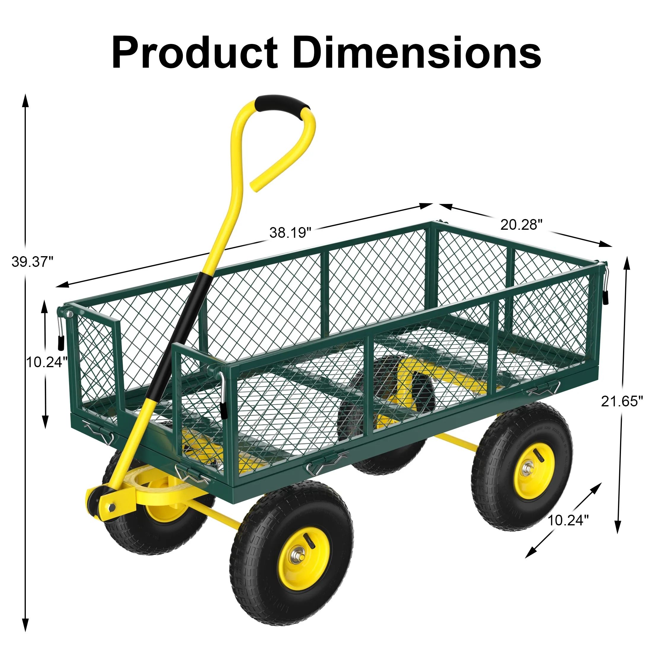 Firstness Heavy Duty Garden Cart, 900 lbs Capacity Garden Wagon with Removable Sides, Black