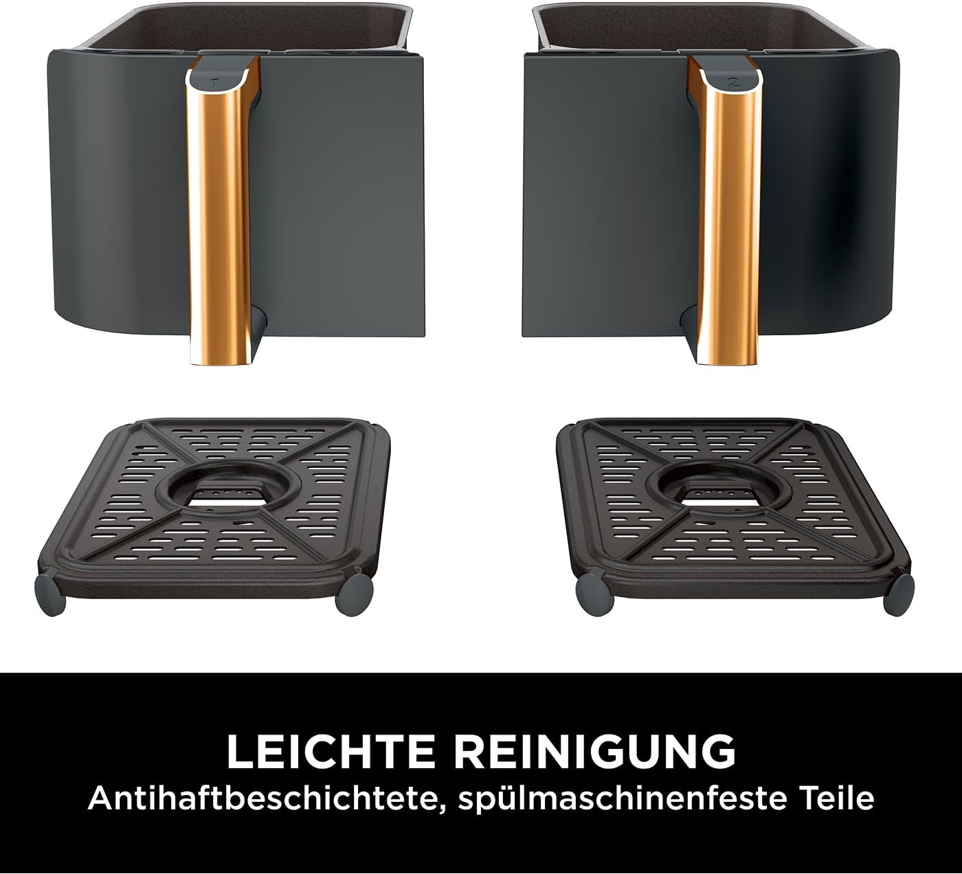 Ninja Foodi MAX Dual Zone Heißluftfritteuse [AF400EUCP] Amazon Exclusive, ‎2470 Watt , 9,5 L, 2 Heißluft-Frittierfächer, 6 Funktionen, 27 x 41.5 x 32.5 cm, Kupfer/Schwarz