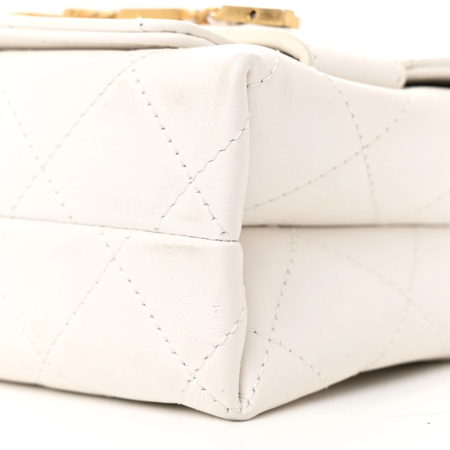 Calfskin Quilted Small Enchained Flap White