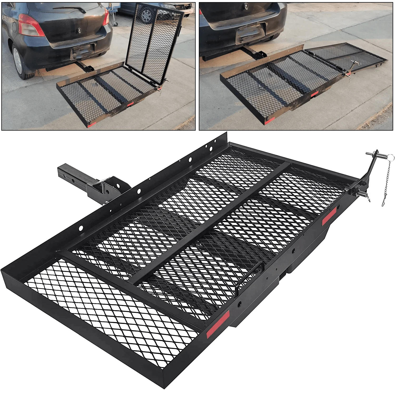 HECASA 500 lb Carrier Hitch Mounted Cargo Folding Scooter and Wheelchair Carrier Mobility Rack with Loading Ramp