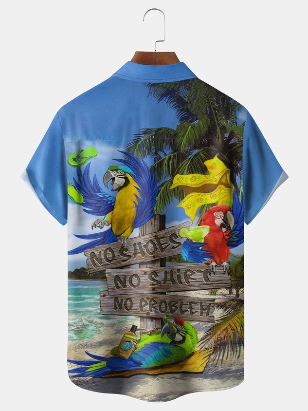 Chemise hawaïenne à manches courtes avec poche poitrine et perroquets