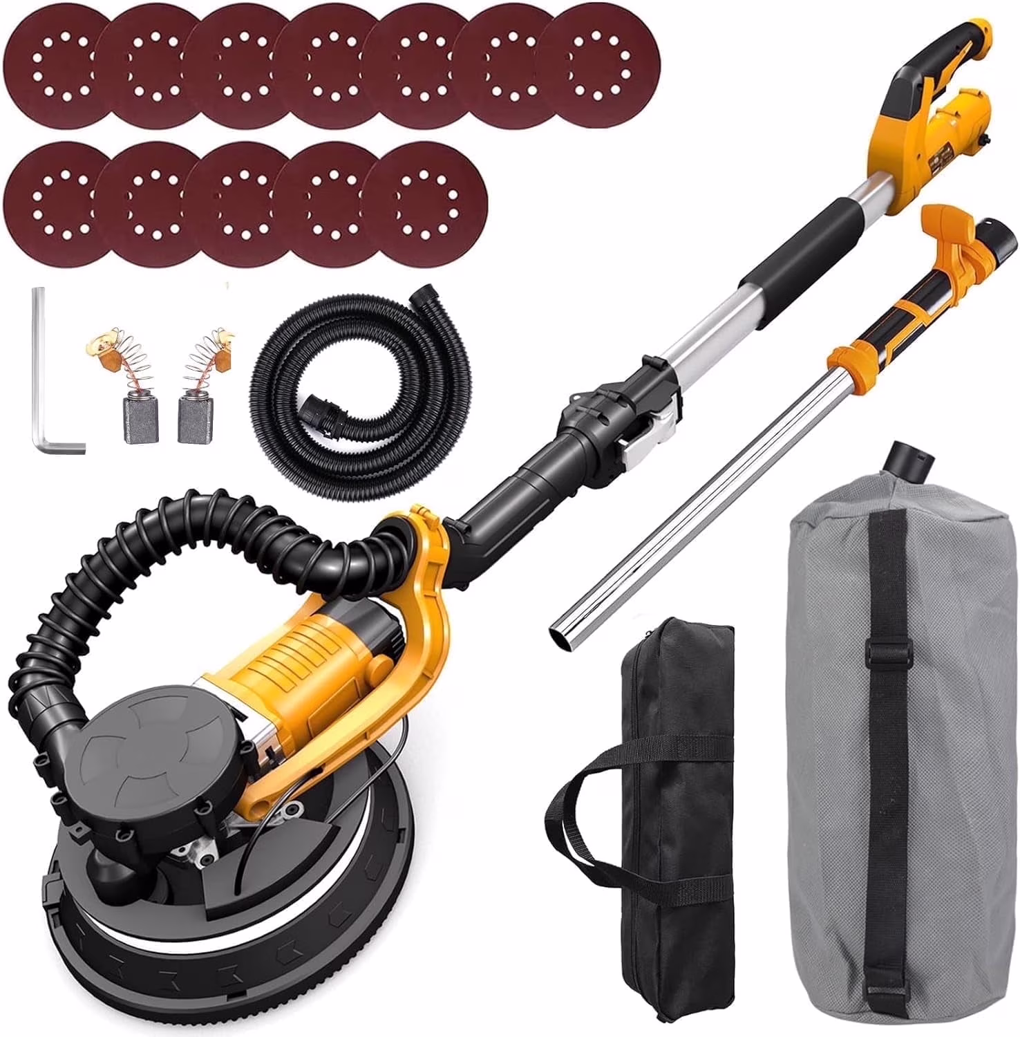 ZHJAN Electric Drywall Sander with Vacuum - Heavy Duty 880W, 5-Speed 1000-2100RPM, Extendable Handle, 12 Discs & Dust Bag, LED Light (59)