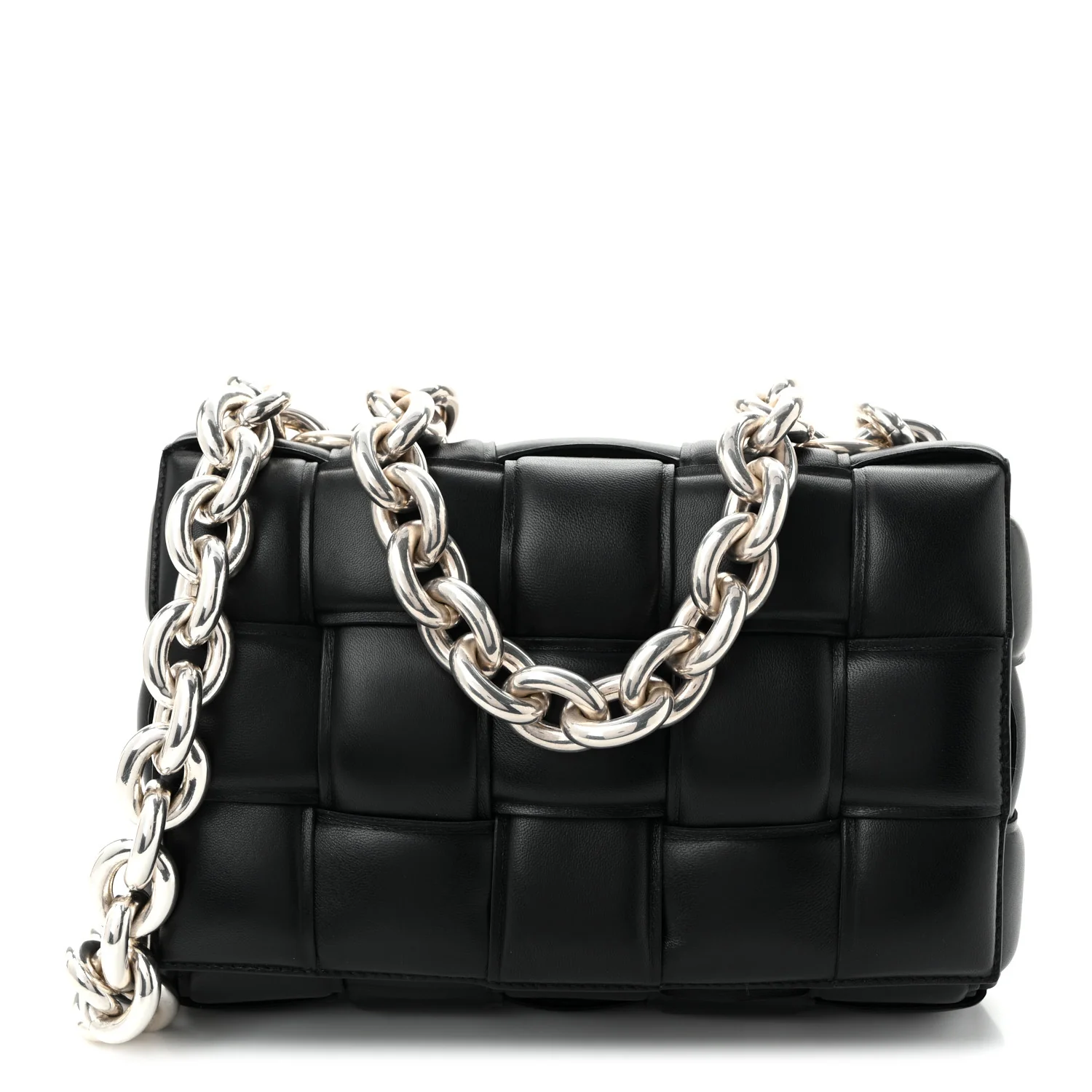 Lambskin Maxi Intreccio Padded Chain Cassette Crossbody Bag Black