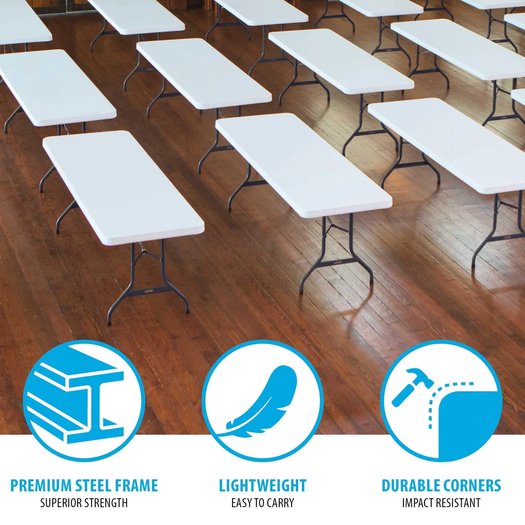 8 ft. Rectangle Folding Table, Indoor/Outdoor Commercial Grade, White Set of 4 (42980)(White) - Image 5