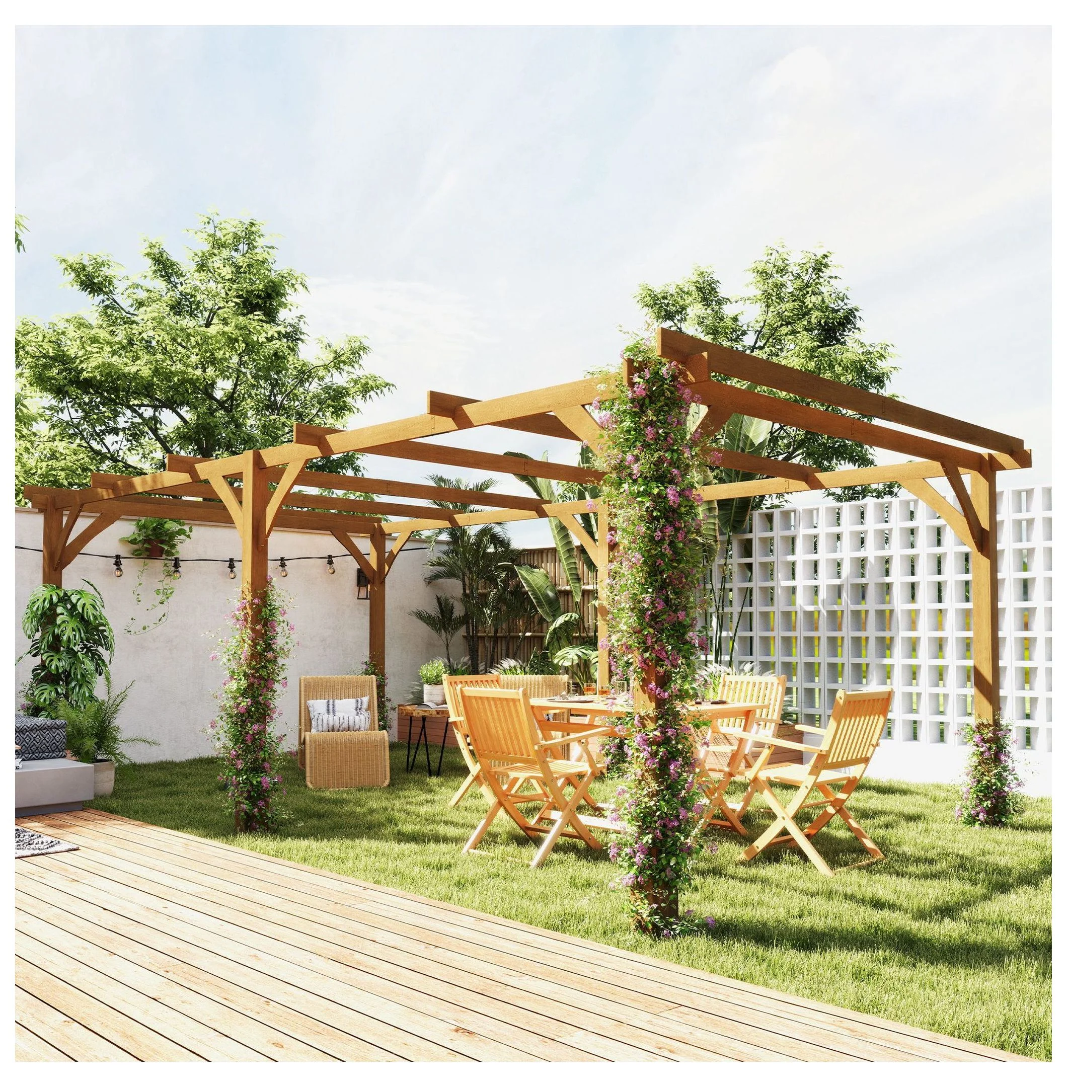 20x10ft Wood Pergola, Outdoor Gazebo Grape Trellis Dark Brown Image 2