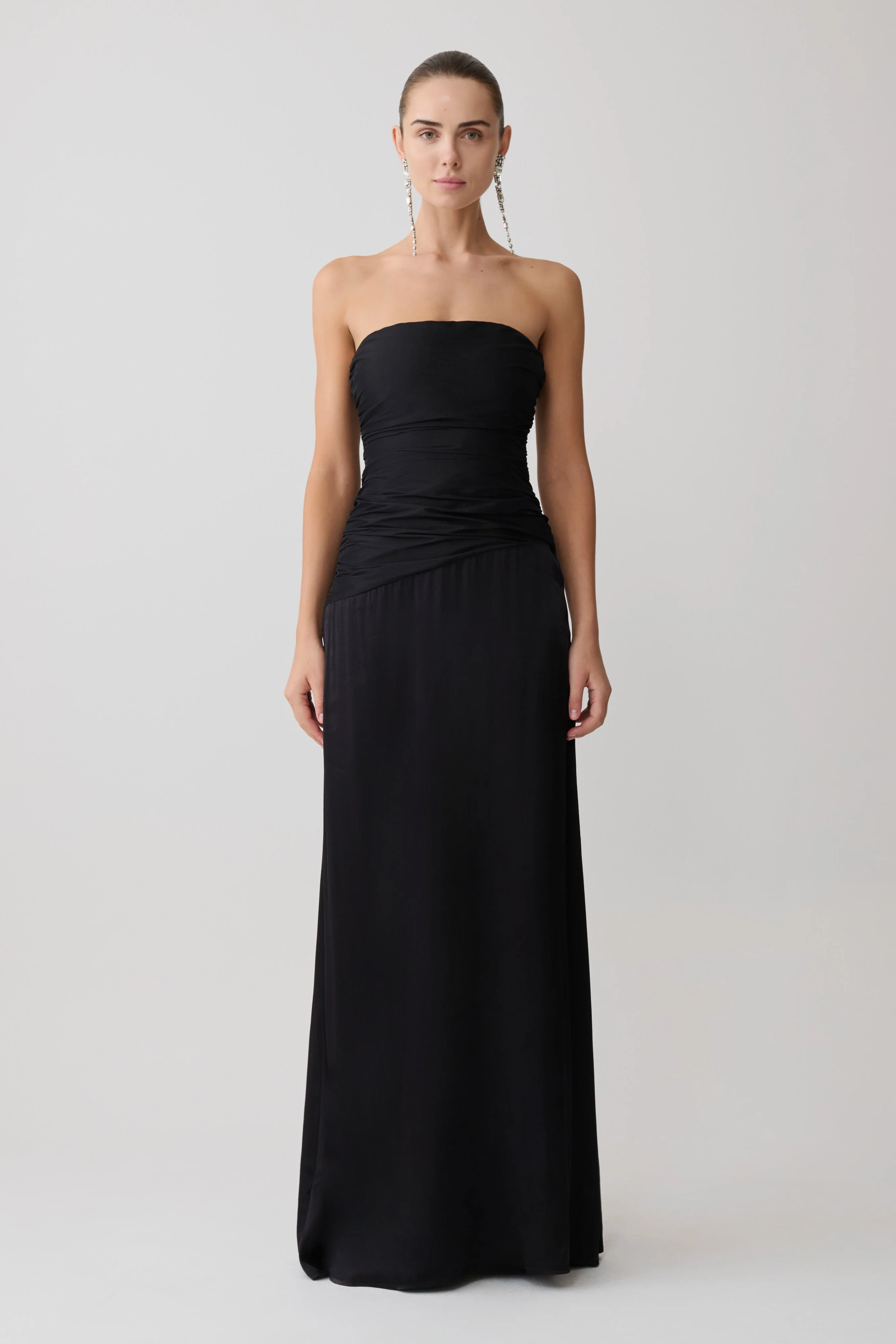 Serena Strapless Taffeta Maxi Dress - Black