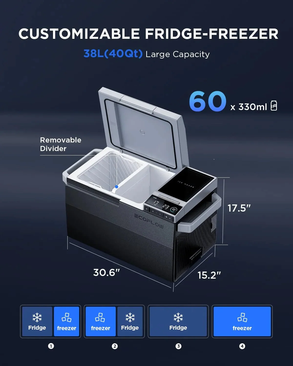 Car Refrigerator, 40 QT(38L) Portable Refrigerator, Electric Cooler with Ice Maker, Dual Zone Wifi App CONTROL(-13°C~50°C), 12/24V Dc/ac for…