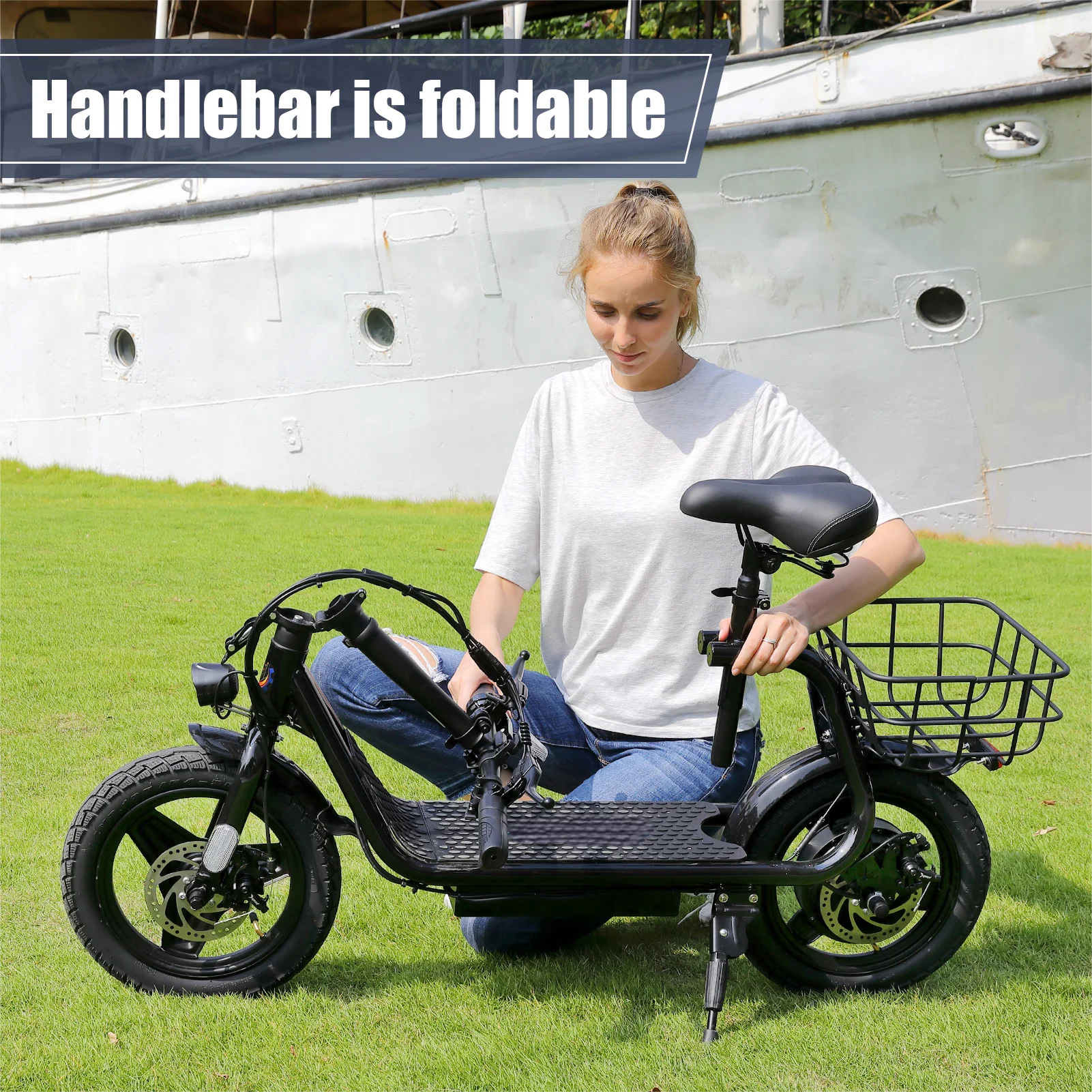 350W Electric Scooter with Seat for Adults, 15 Miles Range 20 Mph, 36V 5.2Ah Battery Moped, 14" Big Tire Commuter Electric Bike with Shock Absorbing, Black(Tape riser-350W/Black) - Image 3