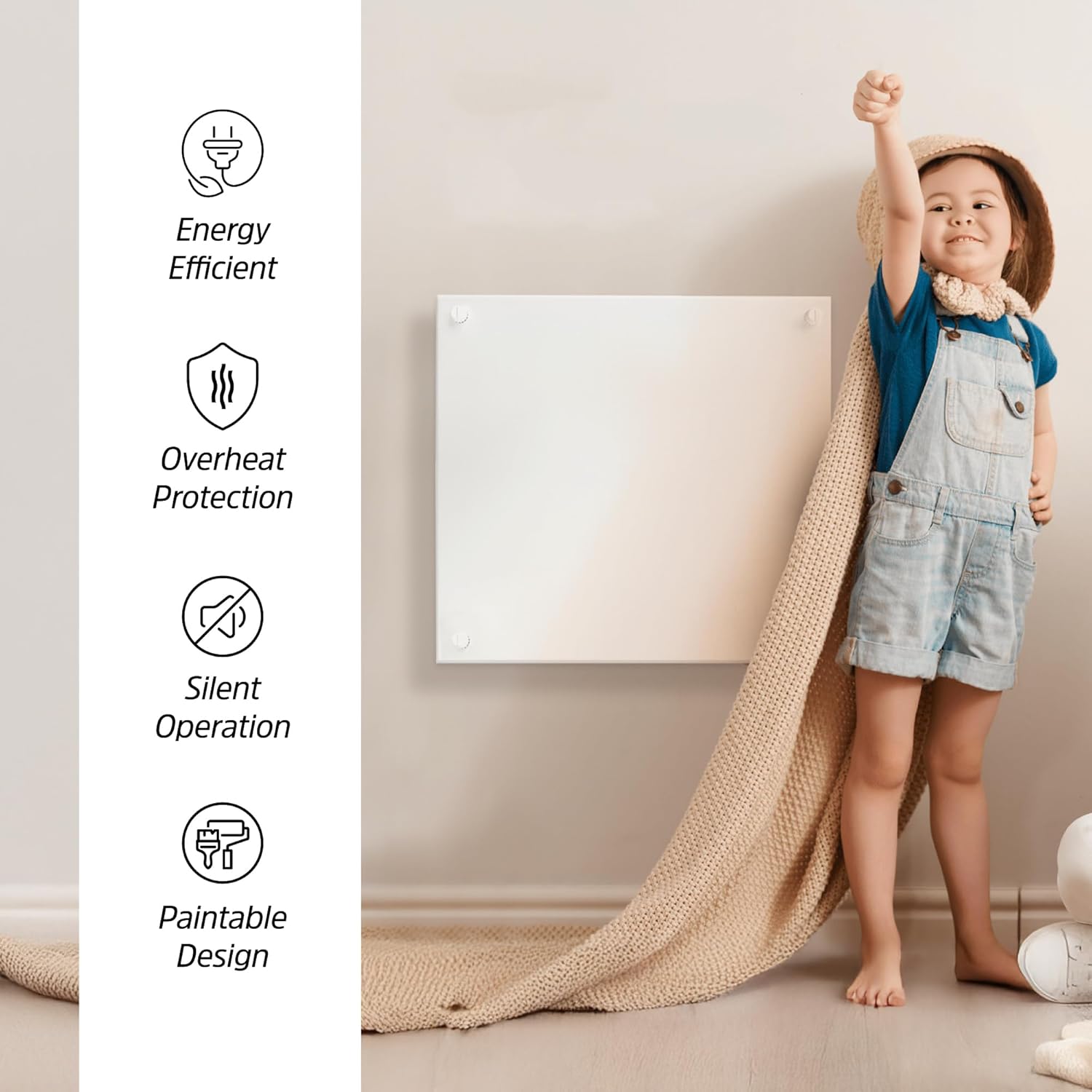 EconoHome Convection Wall Heater with Thermostat - 400W Electric Wall Mounted Space Heater Panel - Updated Model, 120V - Heats Rooms up to 120 Sq Ft