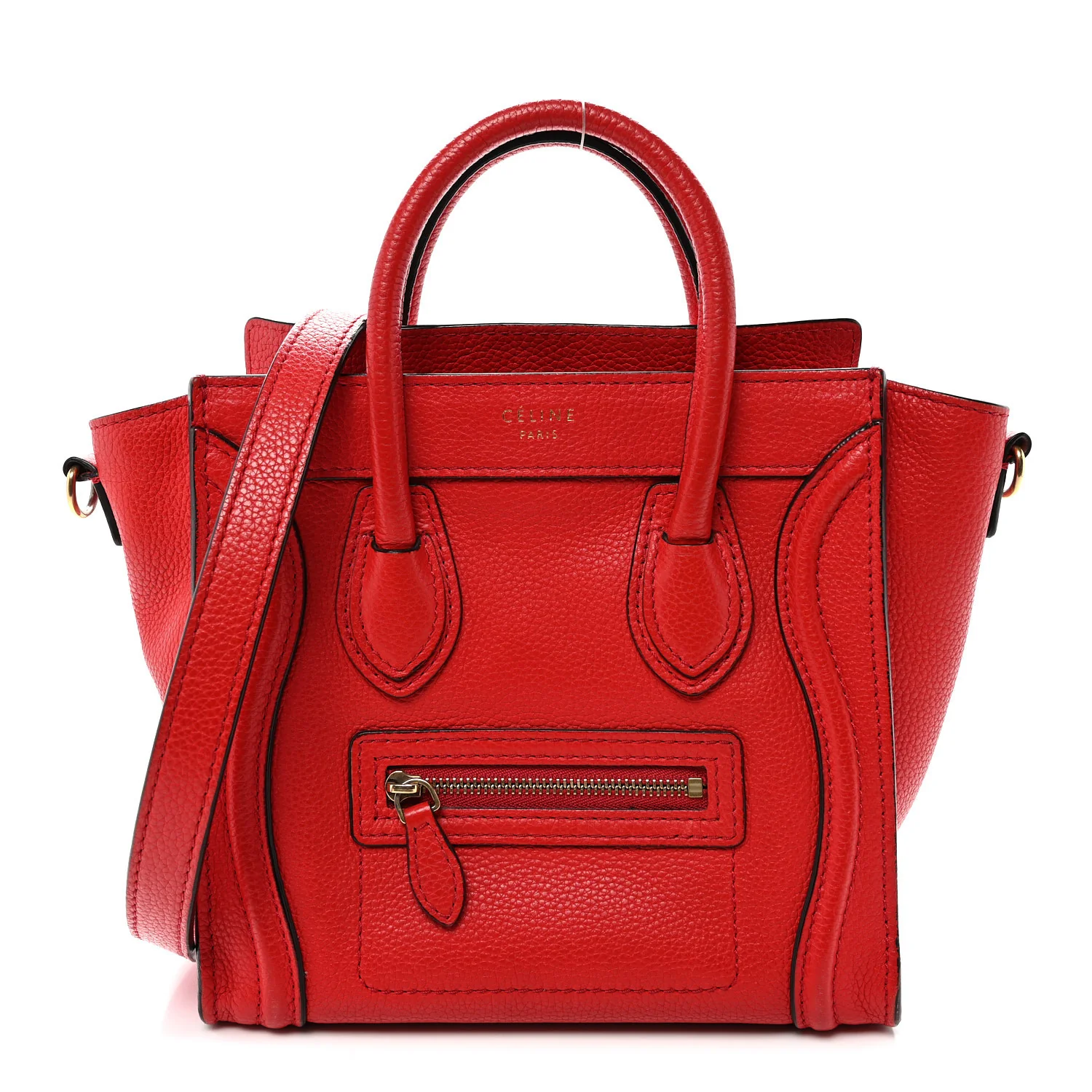 Drummed Calfskin Nano Luggage Vermillion