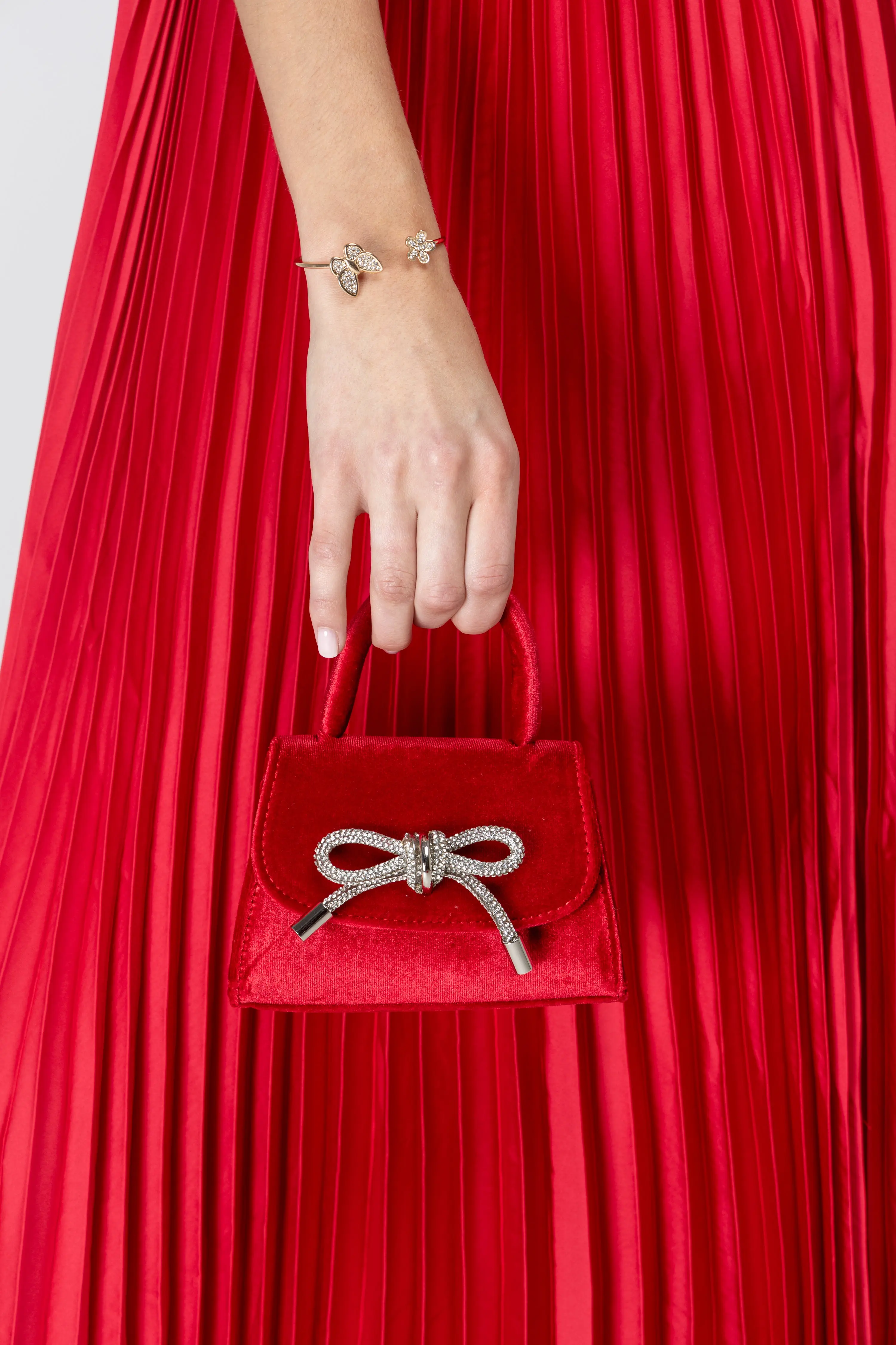 Red Mini Velvet Top Handle Bag
