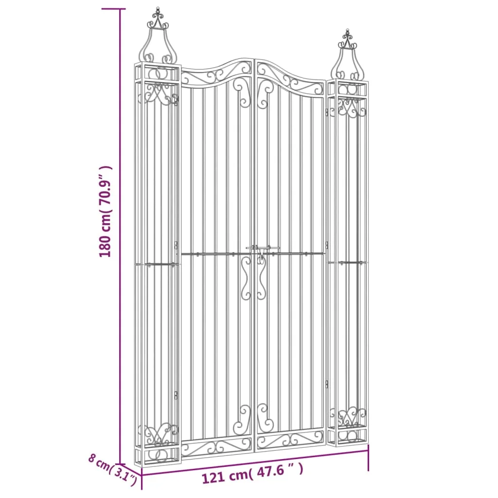 vidaXL Garden Gate Ornamental Fence Gate with Bolt Hinge Trellis Wrought Iron