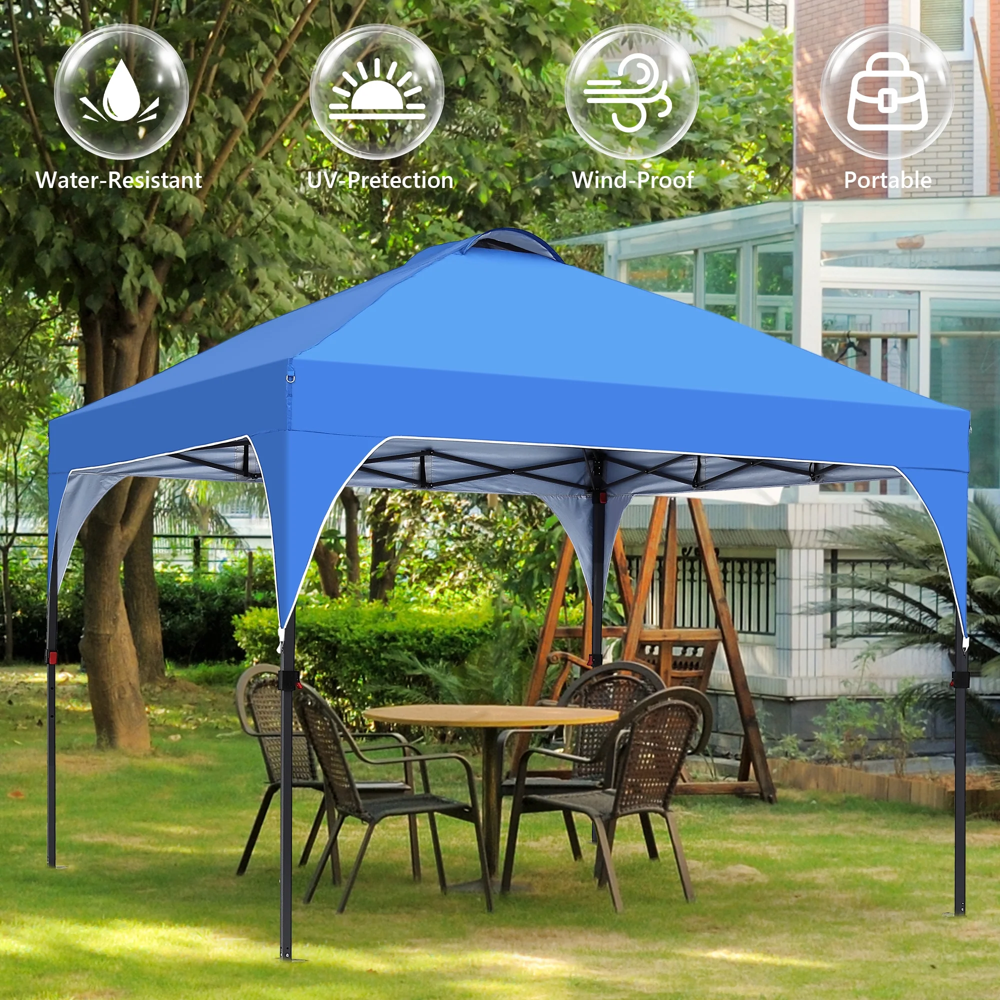 8'x8' Pop Up Canopy Tent, Easy-Setup Gazebo, Outdoor Canopy with 3 Adjustable Heights for Events, Parties, Camping, Blue(8 x 8/Blue) - Image 7