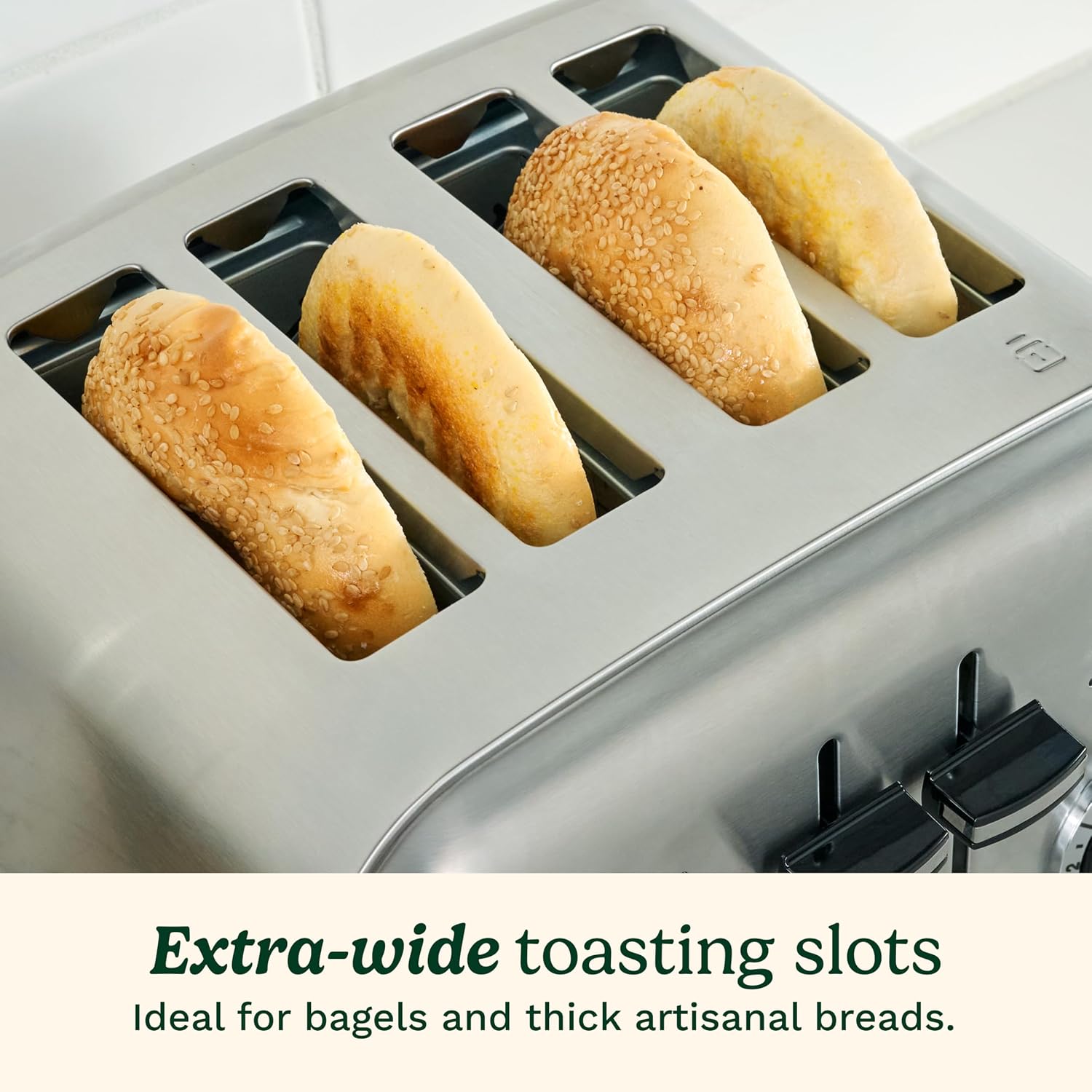 Cuisinart Toaster, Extra-Wide Slots, Stainless Steel, 4-Slice| Bagel, pastry & bread toaster with defrost/reheat functions, 6-setting browning dials & a slide-out crumb tray, CPT-180P1