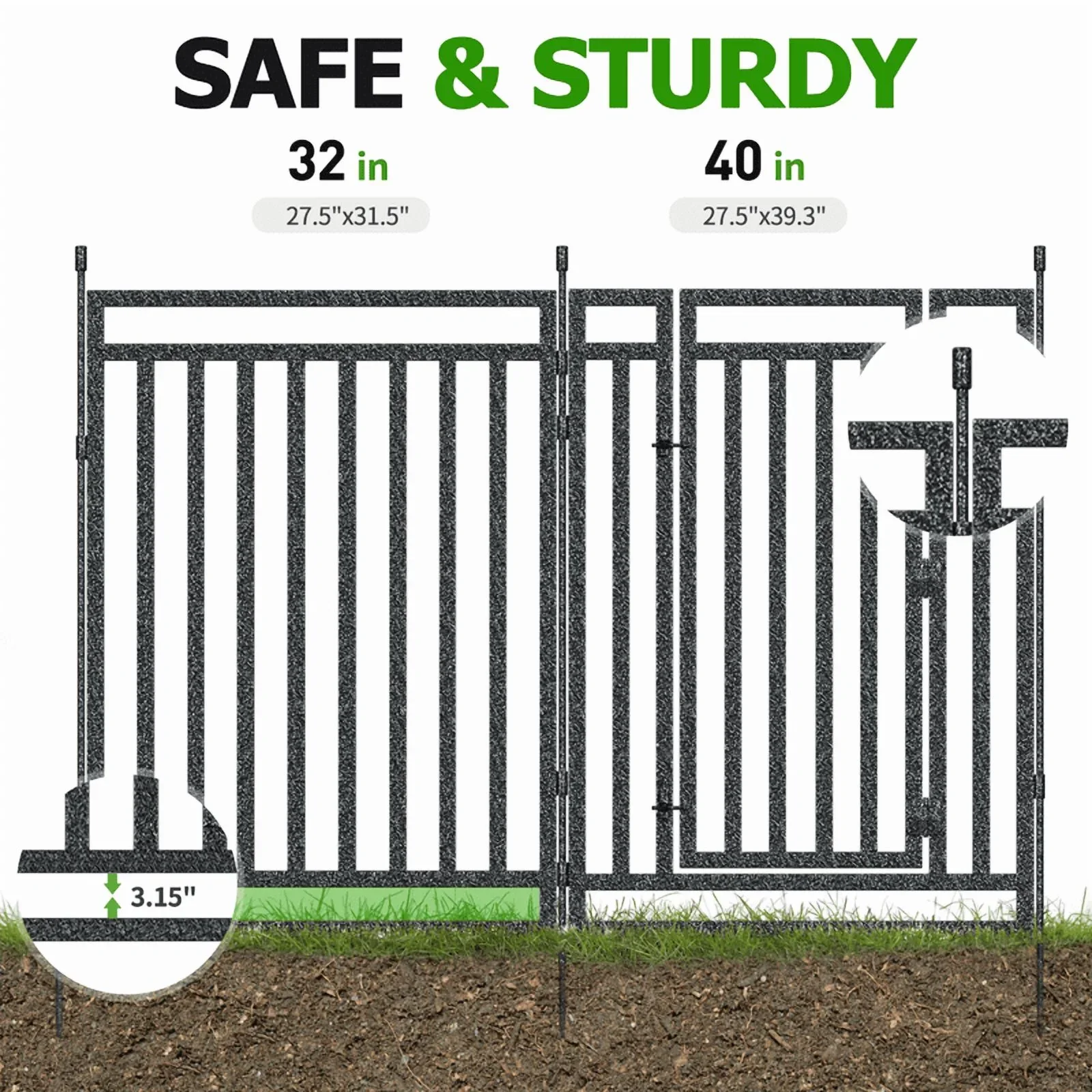 Petorldog Decorative Garden Fence, 36ft x 40in, 14 Panels + 2 Gates, No Dig Metal Dog Fence for Yard | Black-Silver