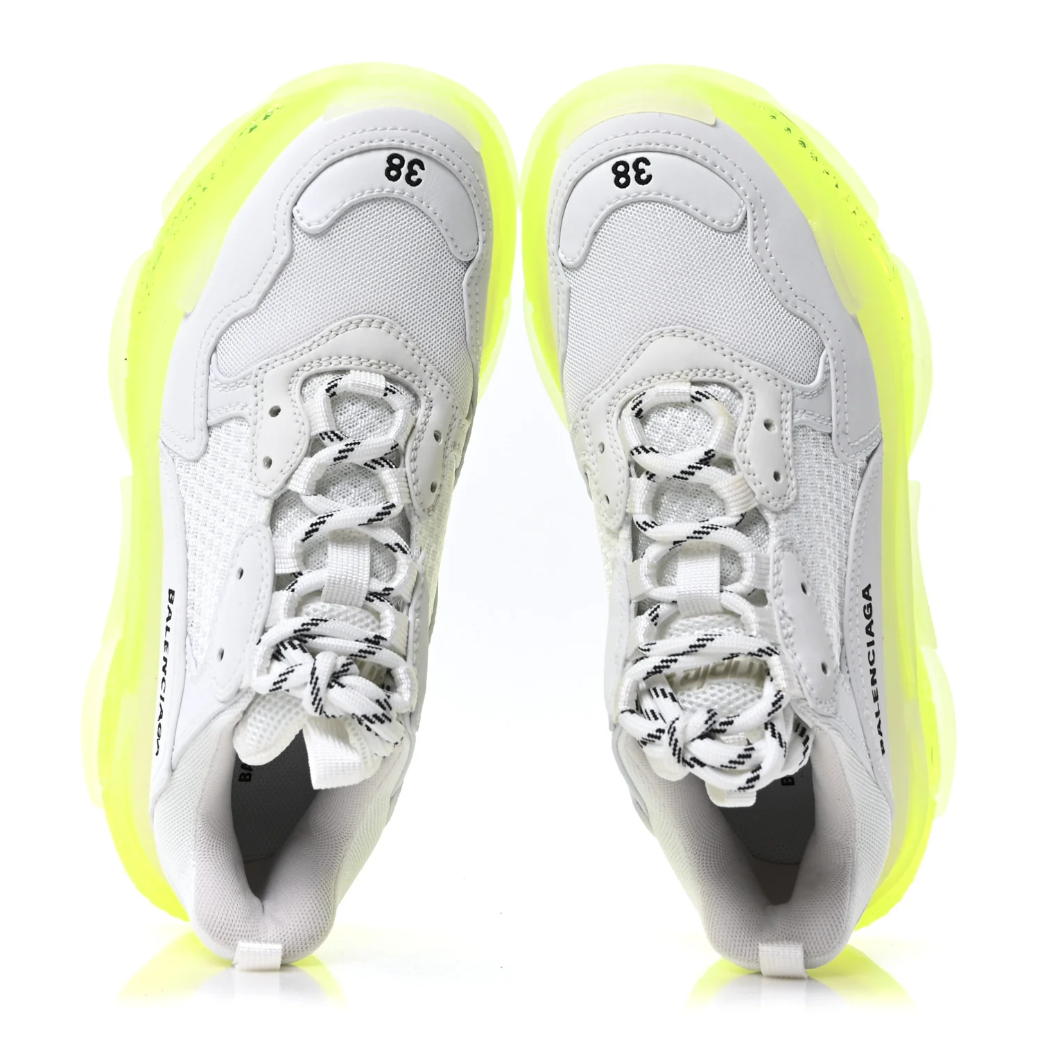 Fabric Mesh Clear Sole Fluo Womens Triple S Sneakers 38 White Fluo Yellow
