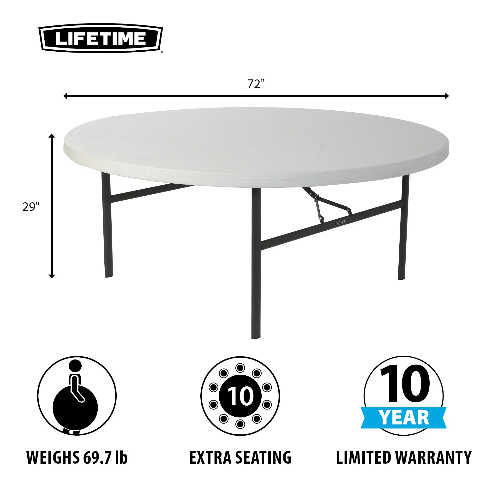 72-Inch Round Table. White Granite 12 Pk (Commercial) 82673 - Image 2