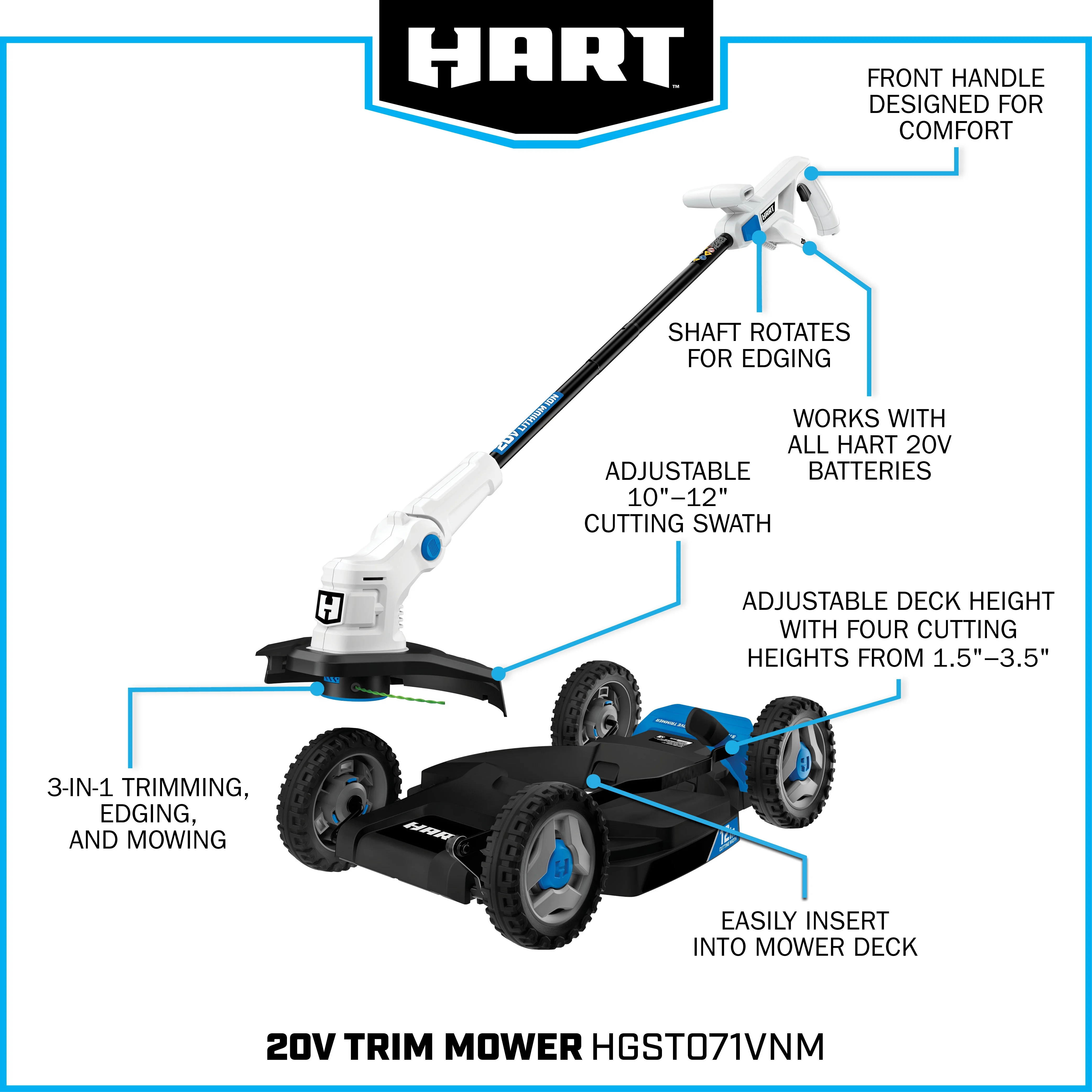20V 12" Cordless Trim Mower Kit, (1) 4.0Ah Lithium-Ion Battery - Image 8