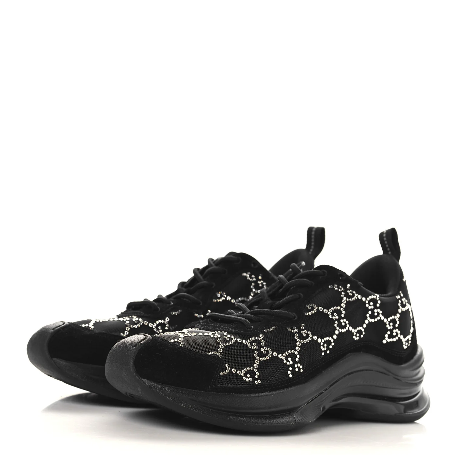 Tela Retino Mesh Crystal Suede GG Monogram Womens Gucci Run Sneakers 36.5 Black Silver