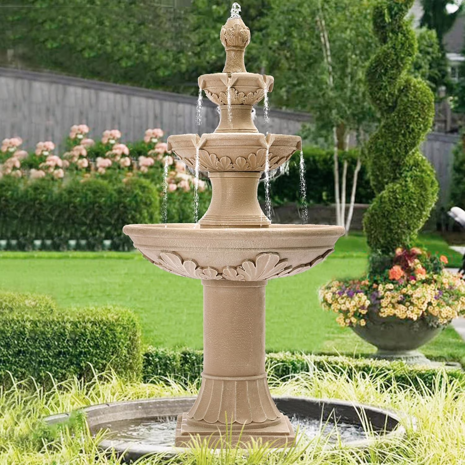 MAGIC UNION Outdoor Garden Water Fountains, 48.4 H Italian Style Fountains and Waterfalls Outside, 3-Tier Large Bubbler Cascading Indoor Floor Water Fountain Features with Pump for Home Yard Decor