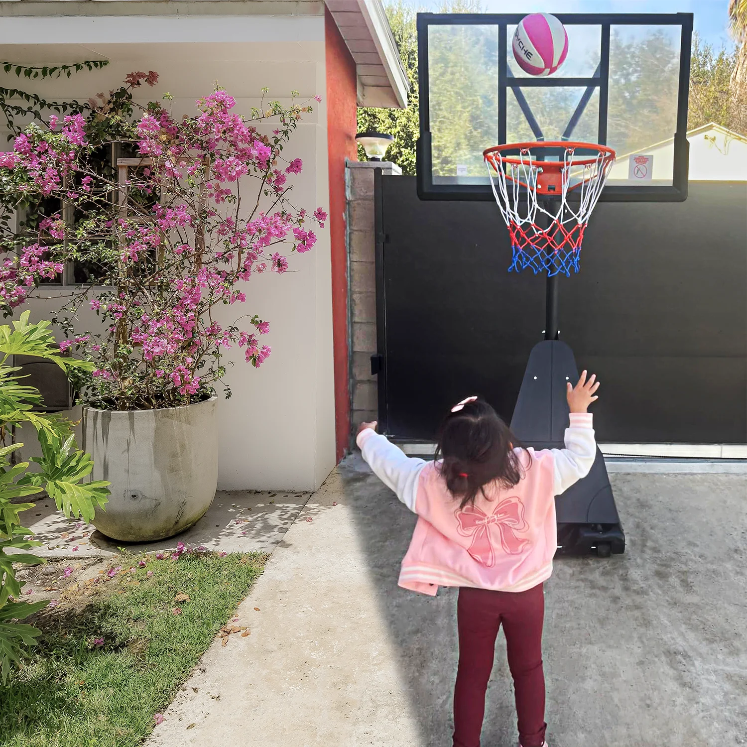 Basketball Hoop System,Quickly Height Adjustable 5.25-10ft, 44 inch PC Backboard Portable Basketball Goal for Outdoor Indoor Court - Image 8