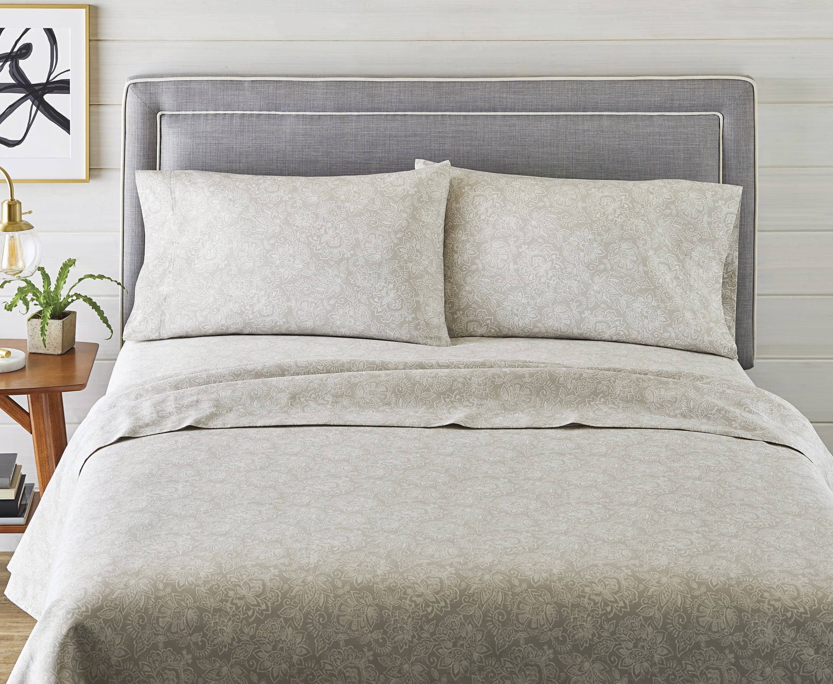 Better Homes & Gardens 300 TC 100% Cotton Standard Pillowcase Set of 2, Grey Sketchy Jacobean, Size: King Pillowcase, Gray