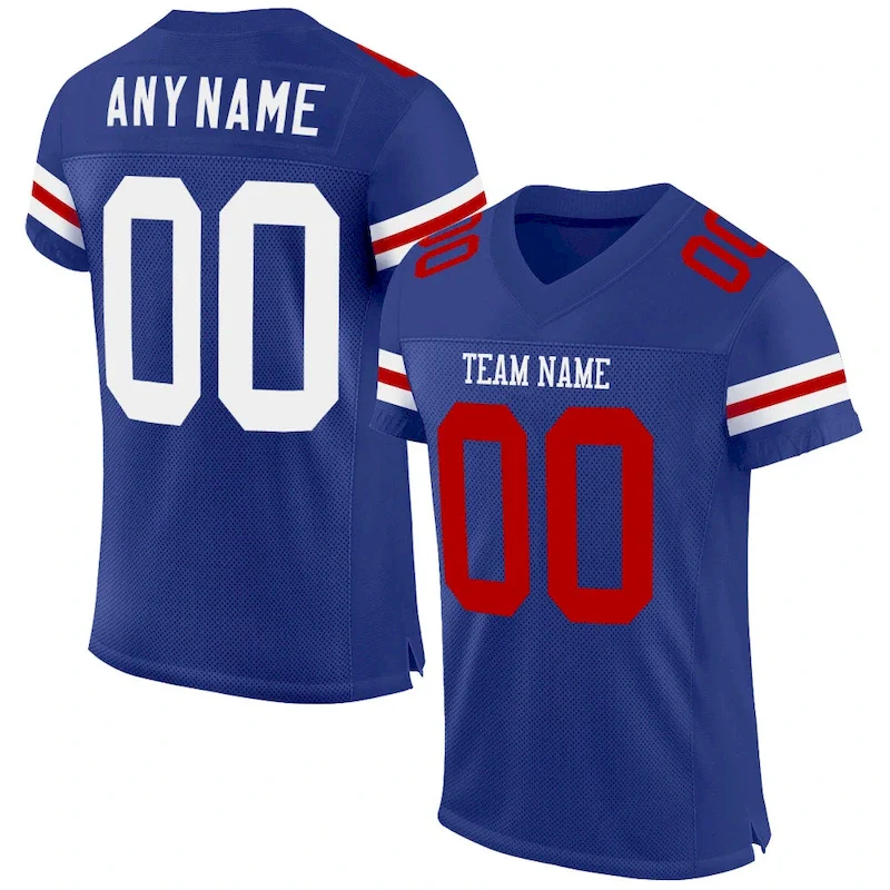 Custom Royal White-Red Mesh Authentic rugby jersey