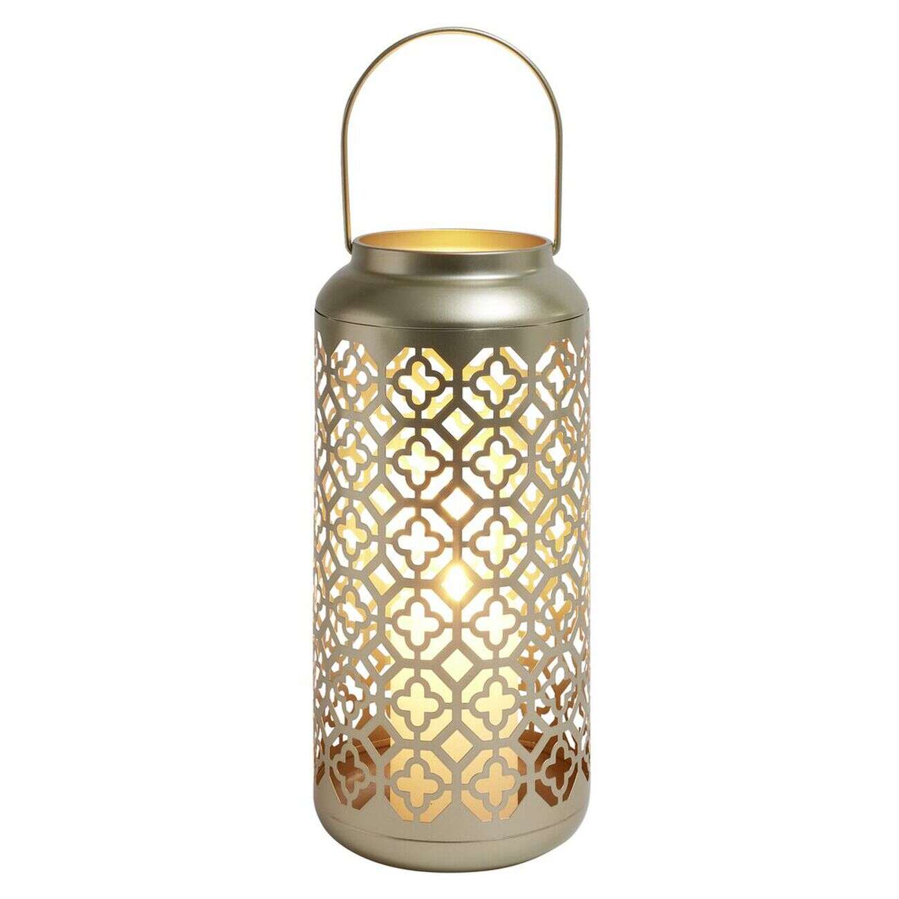 Lanterne carreaux de ciment ajourés métal doré Ø15xH34,5cm