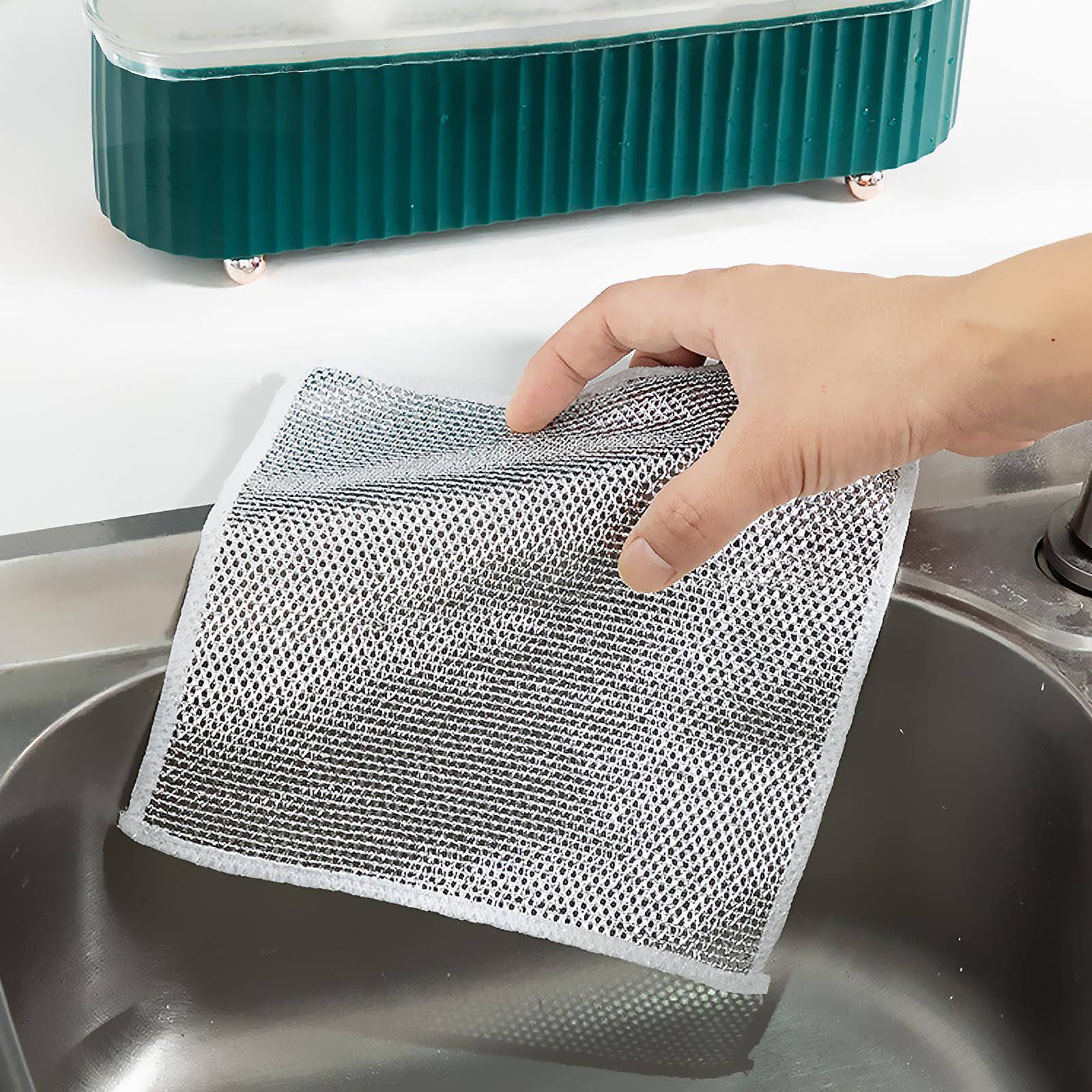 FSZMan 10 Pcs Multipurpose Non-Scratch Scrubbing Wire Cleaning Cloth, Resuable Dishwashing Rags for Wet and Dry, Scrubs & Cleans for Dishes, Sinks,