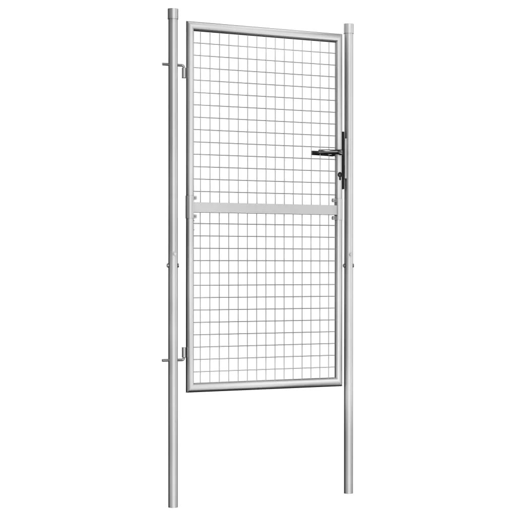 vidaXL Garden Gate Fence Wall Privacy Screen Fence Galvanized Steel Silver