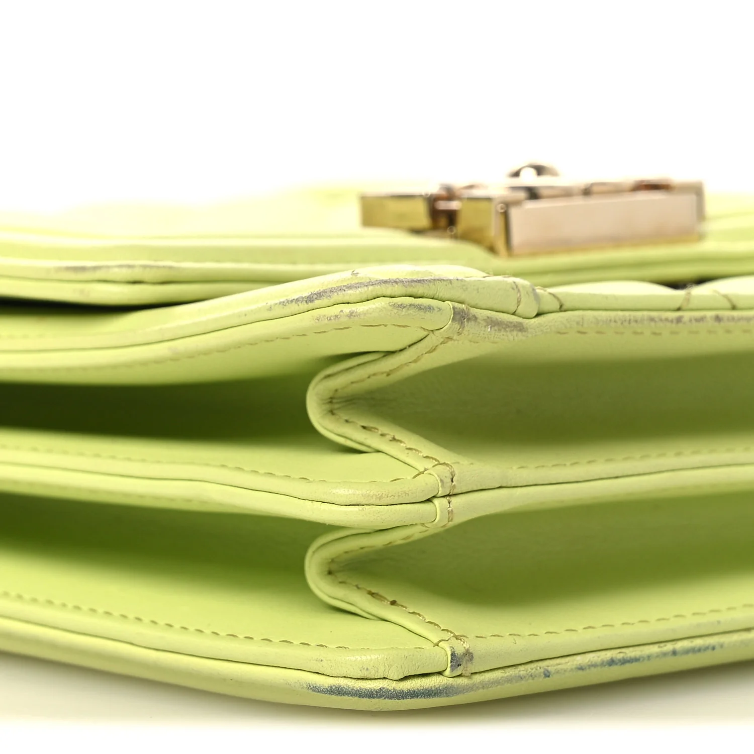 Calfskin Quilted North South Boy Flap Light Green