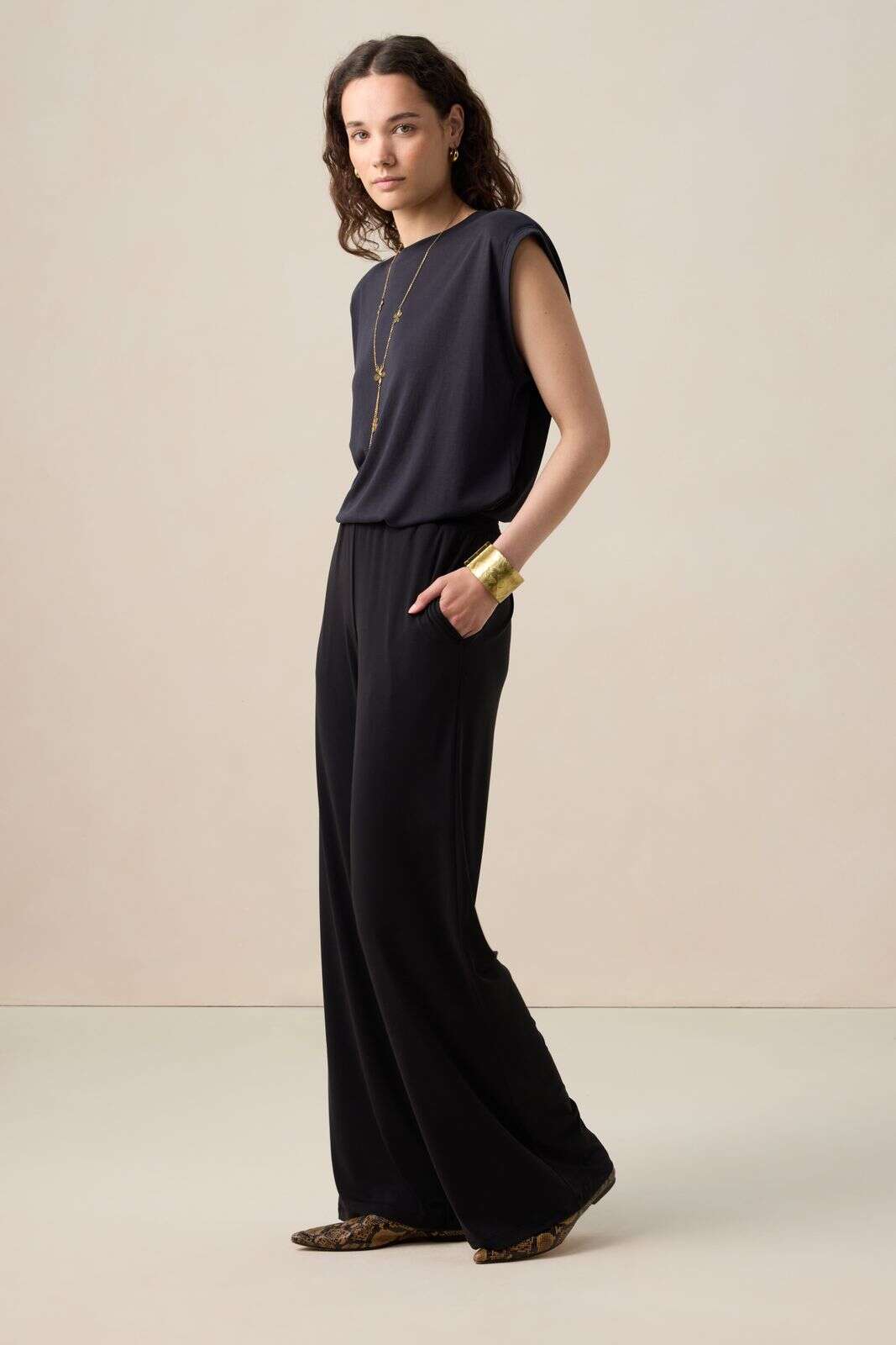 Zwarte mid waist jersey broek