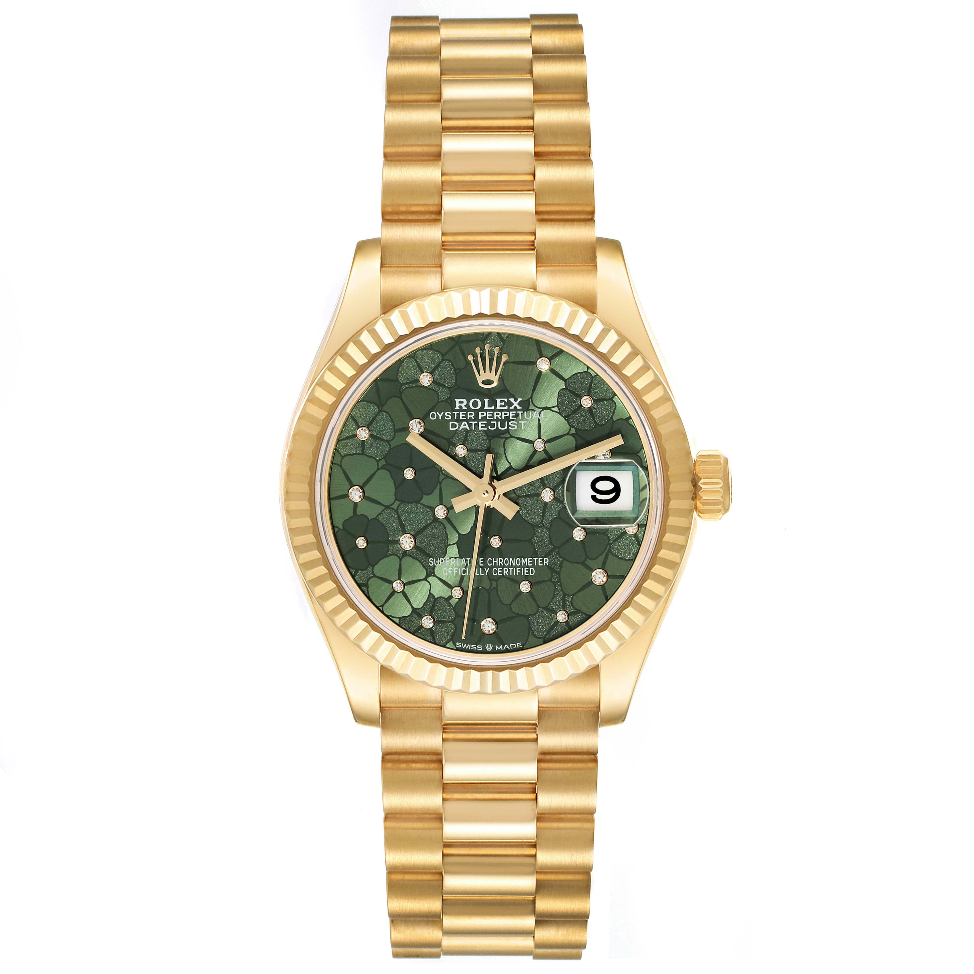 【Super Clone】RLX Datejust m278278-0046 Olive Green Floral Motif 31mm President Bracelet Watch
