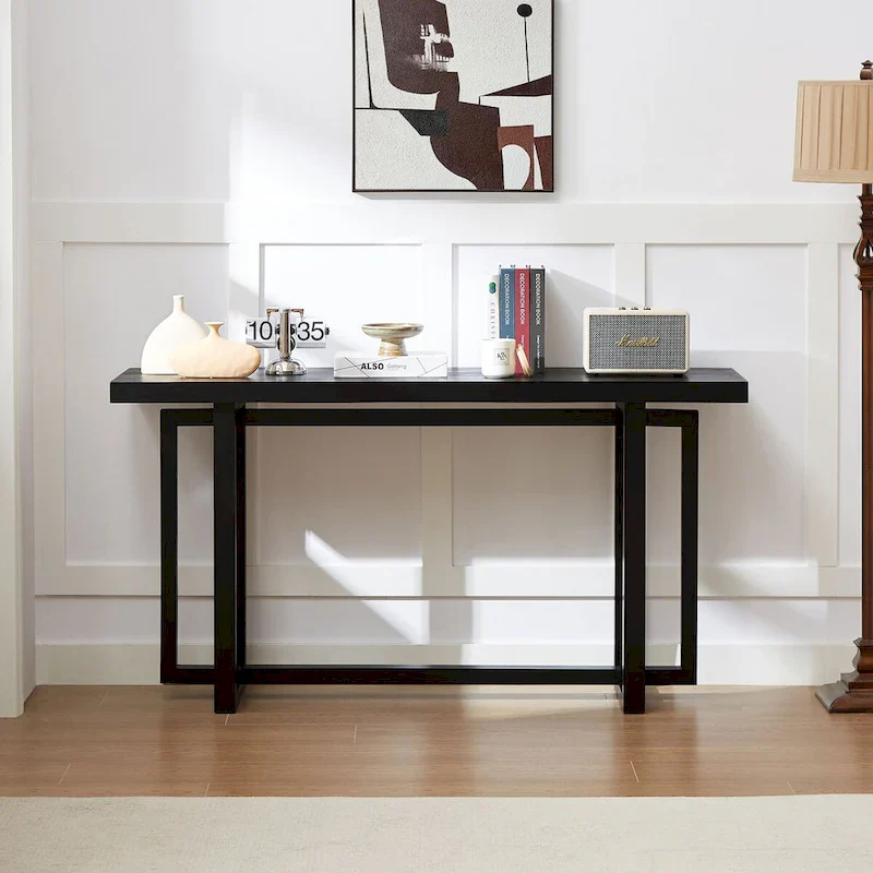 59 in. Rectangular Console Table with MDF Top and Rubberwood Legs