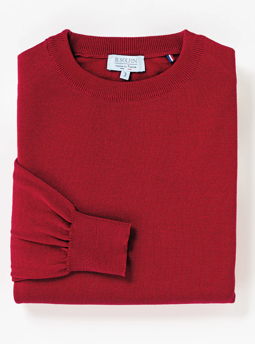 Pull homme col rond laine mérinos rouge hermès