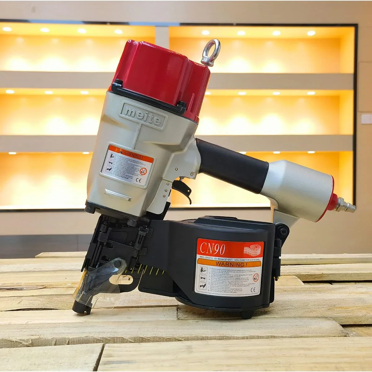 MEITE CN90  Industrial Coil Siding Nailer 15 Degree 2-1/4 to 3-1/2 Pneumatic Coil Nail Gun with Aluminum Housing