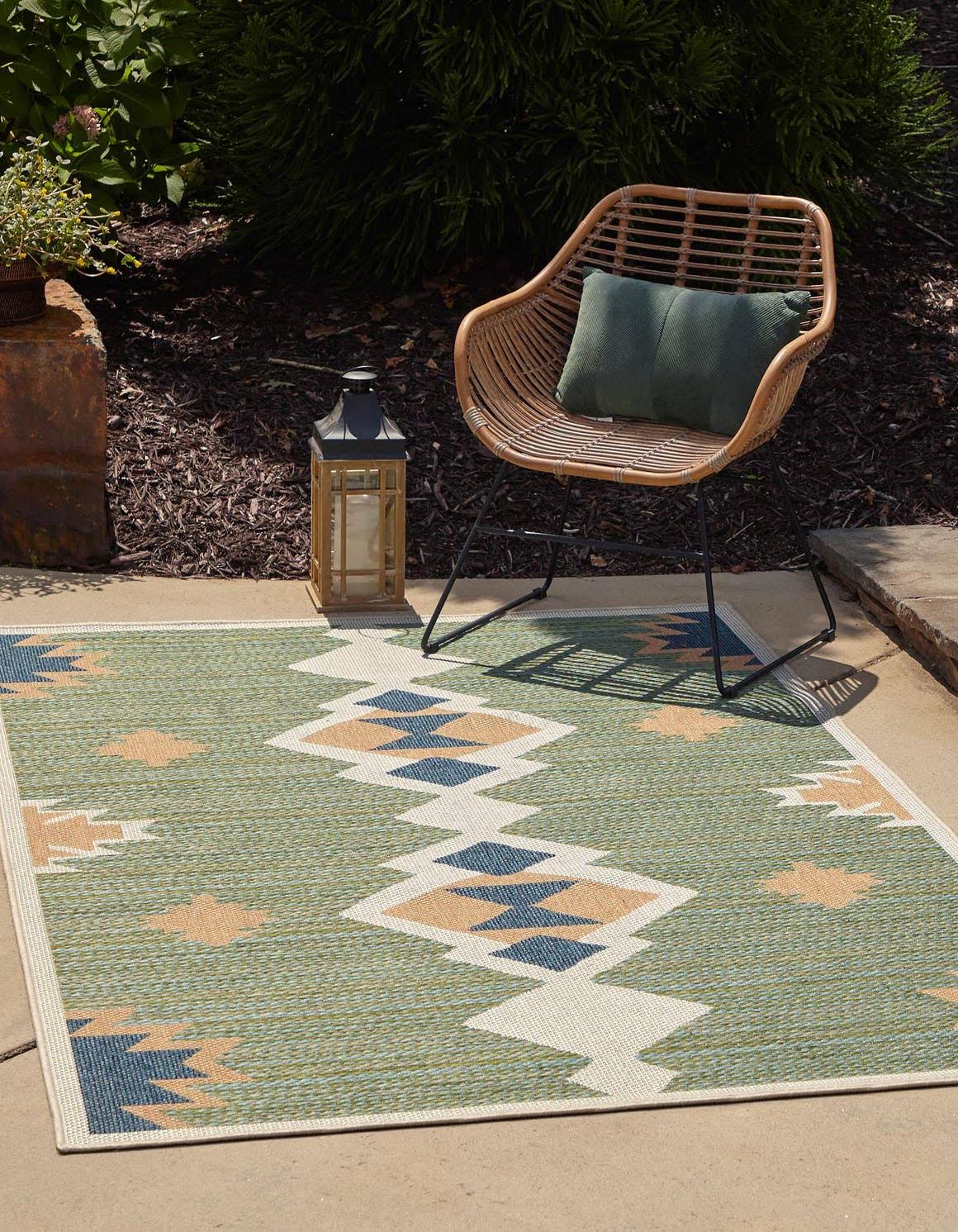 Baja Outdoor 4x6 Green Southwestern, Geometric Area Rug Indoor Outdoor Rug