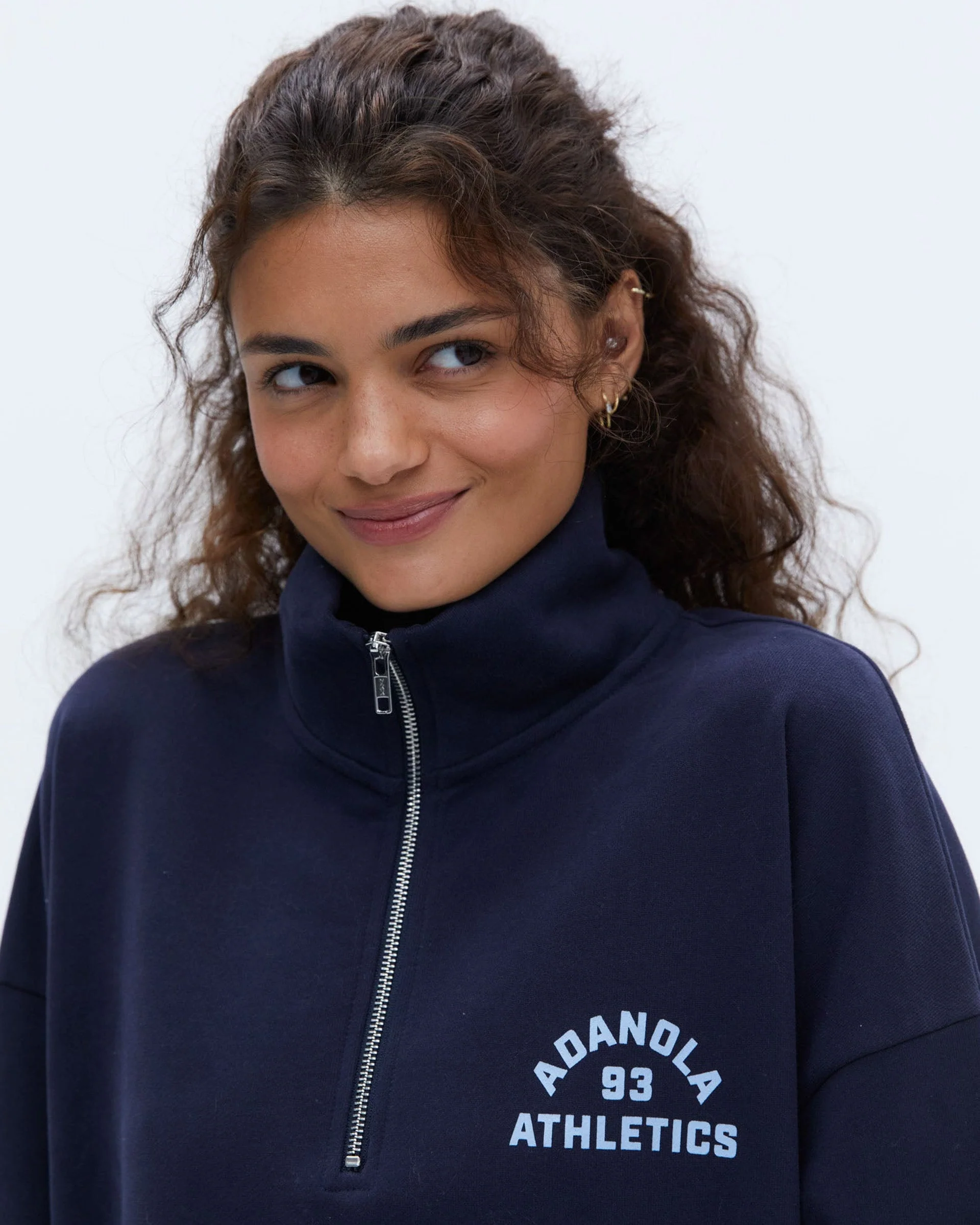 Campus Oversized Funnel Neck Zip Sweatshirt - Navy Blue/Powder Blue