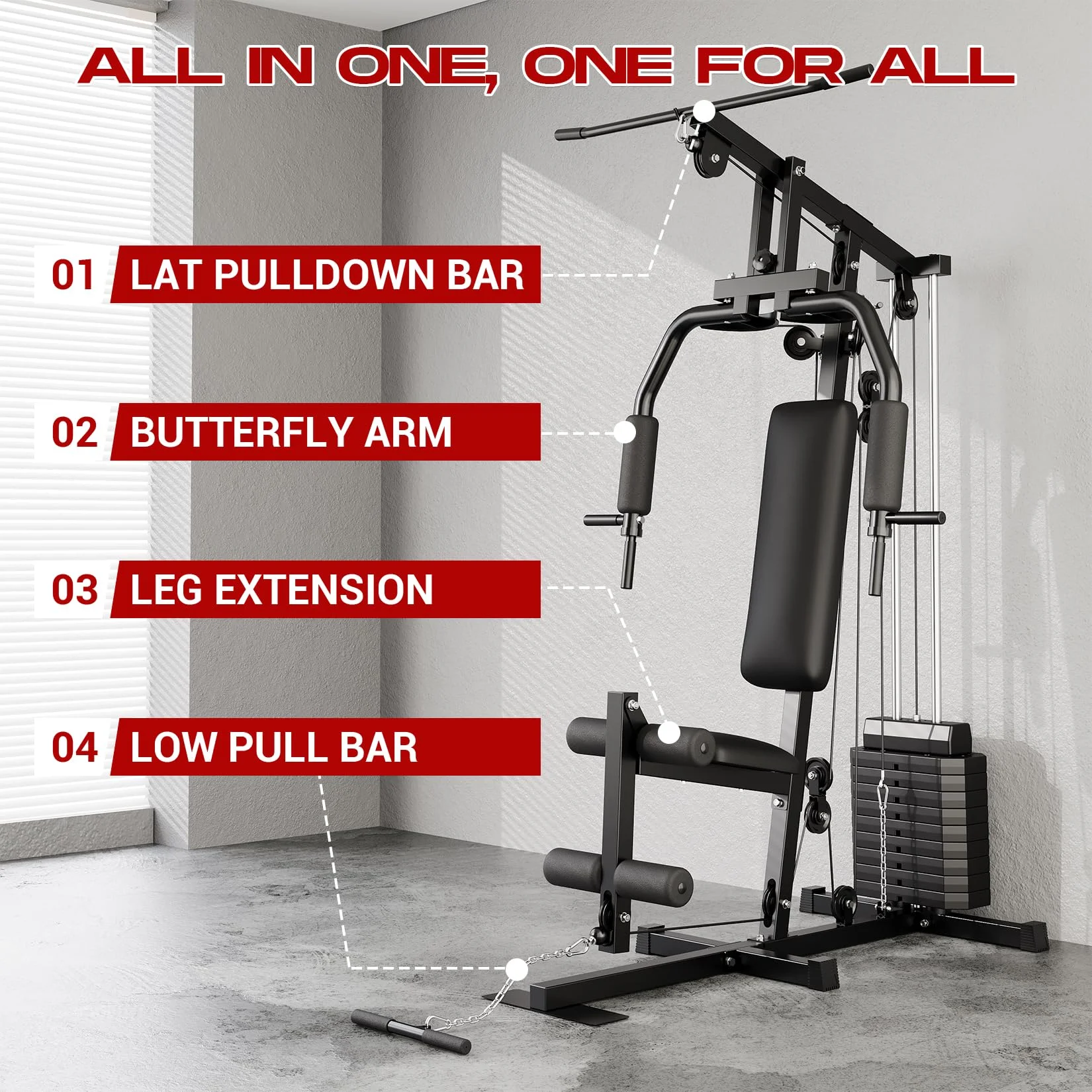 Gym Machine System, Multifunctional Weight Machine, Full Body Workout Station Exercise Equipment with 100LBS Weight Stack, All in One Home Gym with Pulley System for Strength Training - Image 6