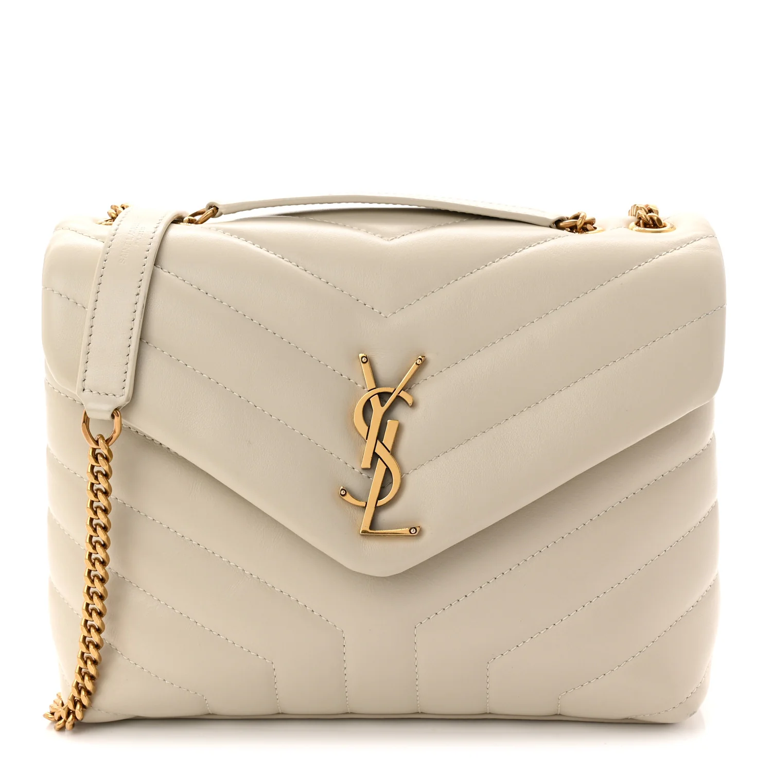 Calfskin Y Quilted Monogram Small Loulou Chain Satchel Crema Soft
