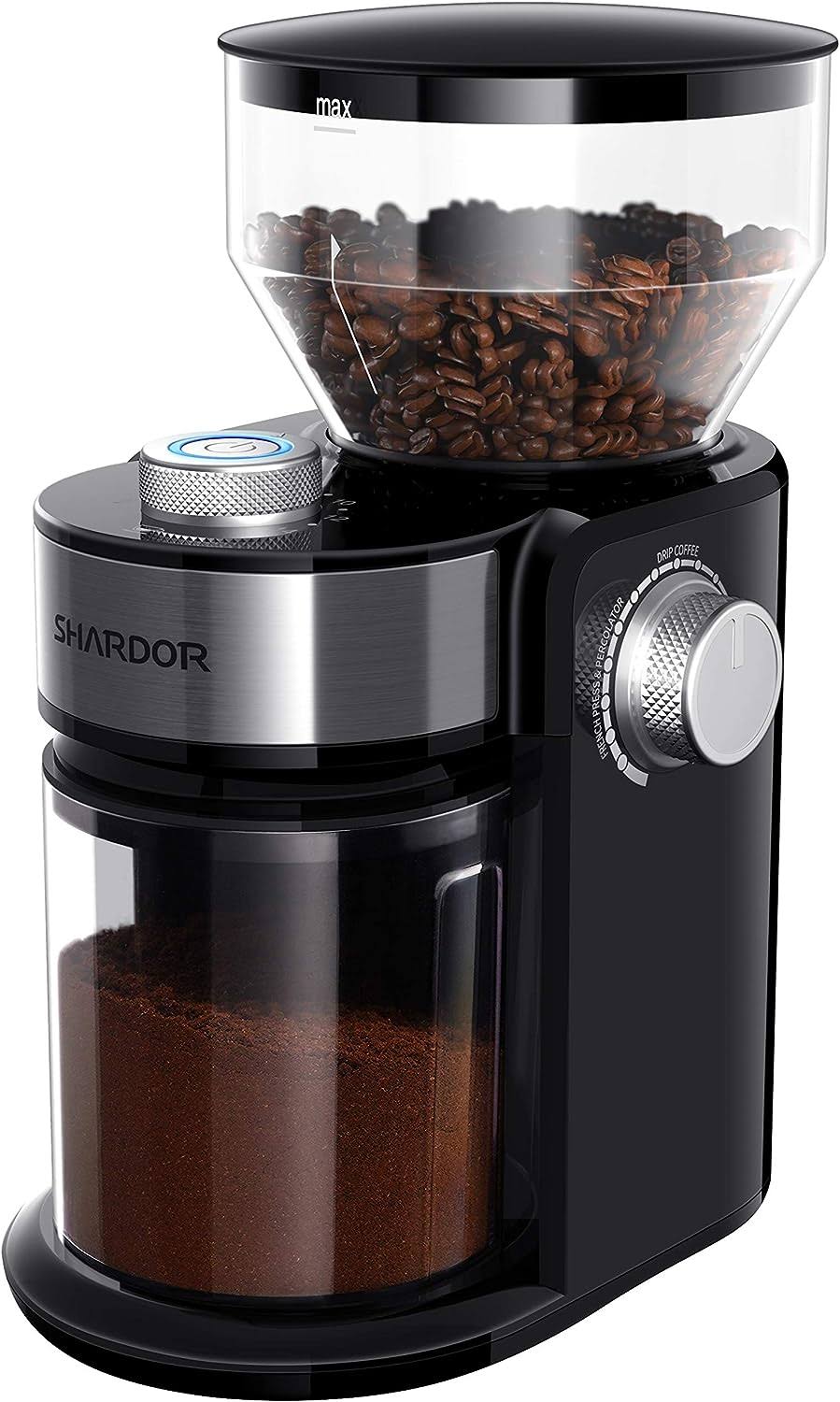 Shardor Electric Burr Coffee Grinder 2.0, Adjustable Burr Mill with 16 Precise Grind Setting for 2-14 Cup, Black