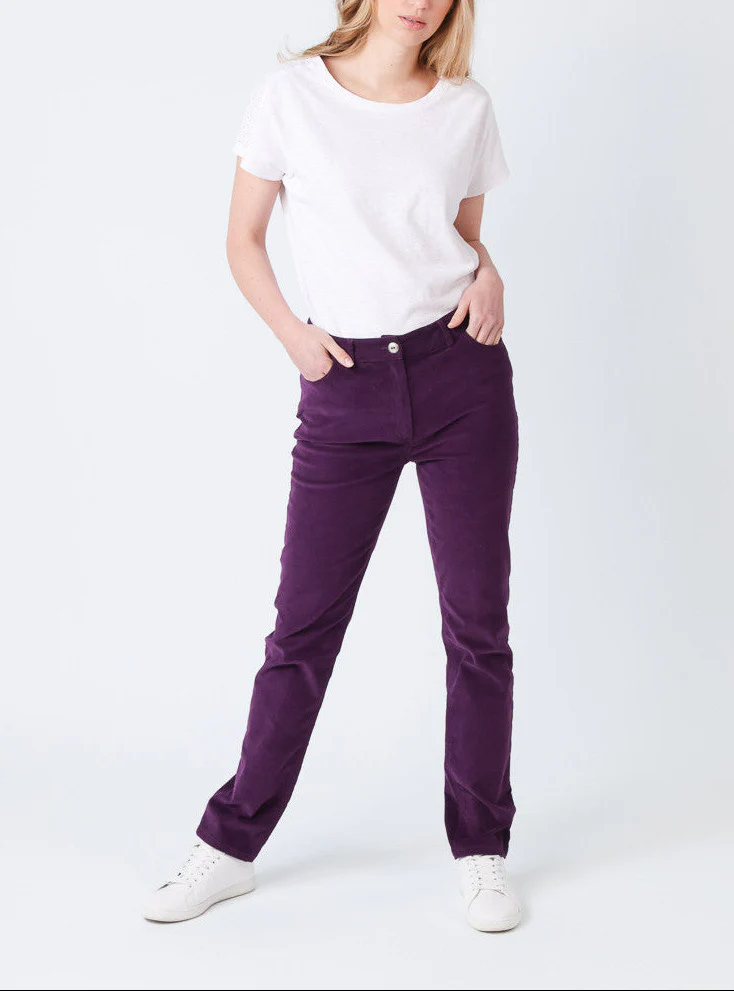 Pantalon femme en velours violet foncé